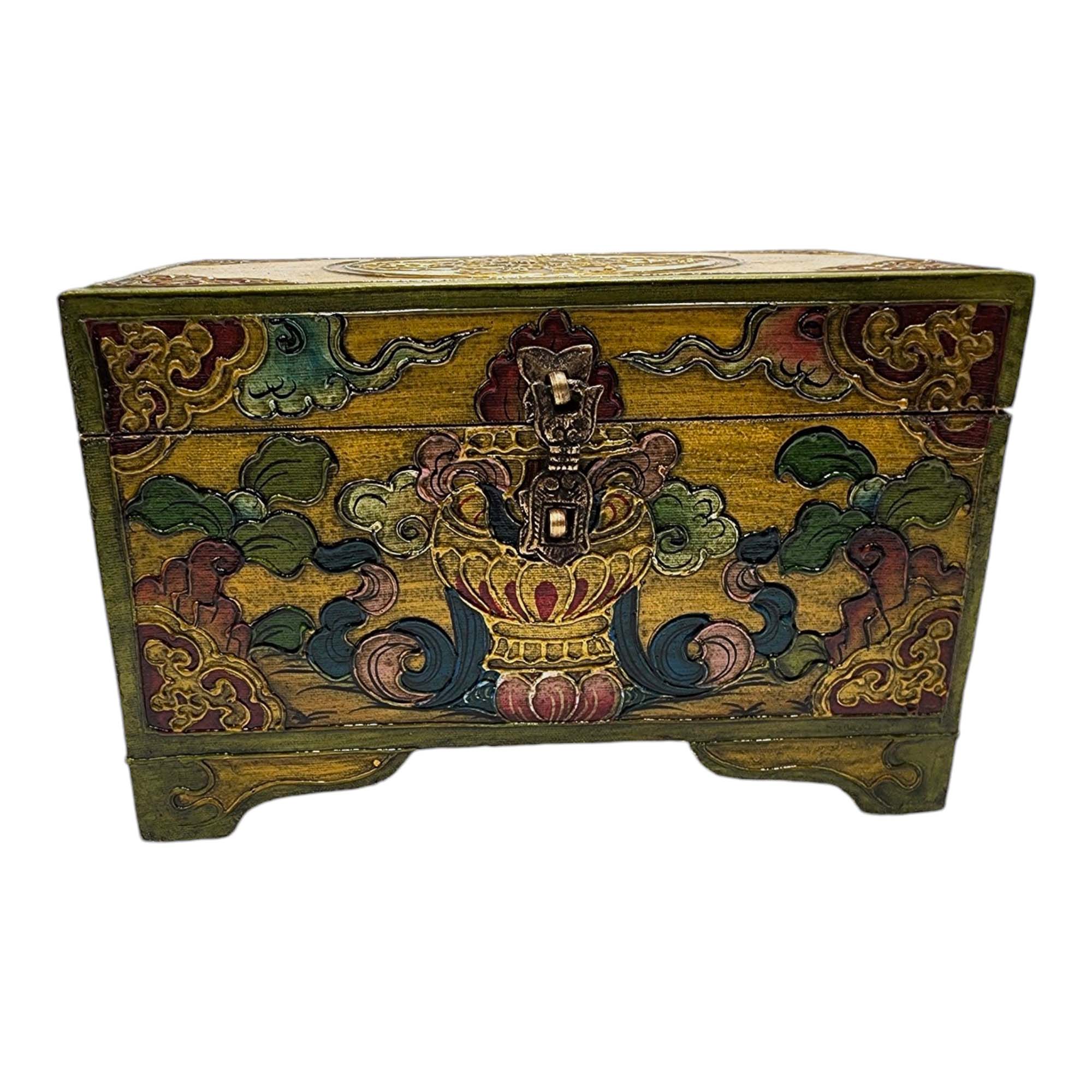 Buddhist Wooden Box, Tibetan Style <span Style=