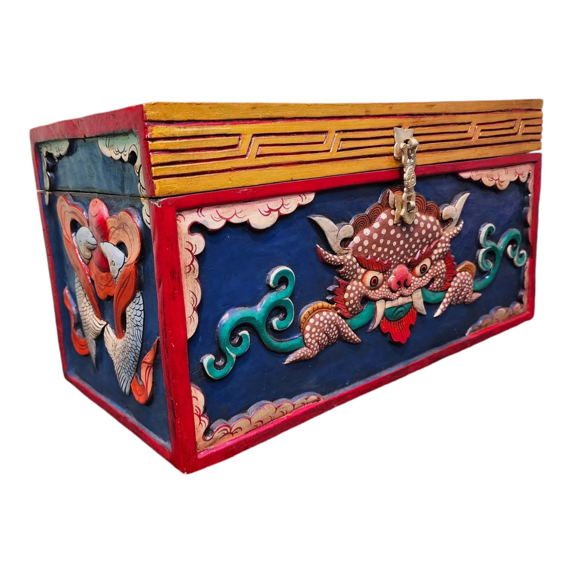 Buddhist Wooden Box, Tibetan Style <span Style=