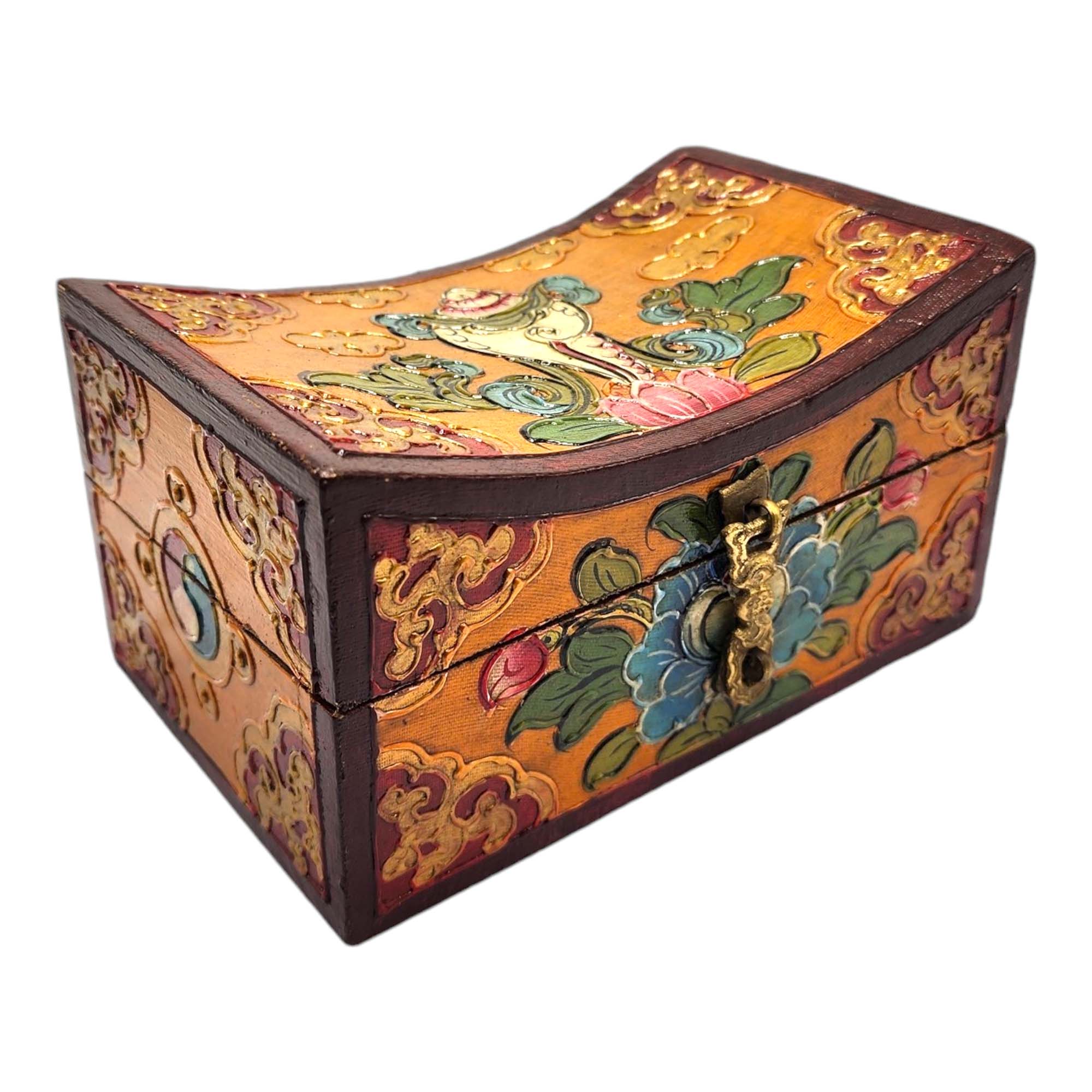 Buddhist Wooden Box, Tibetan Style <span Style=