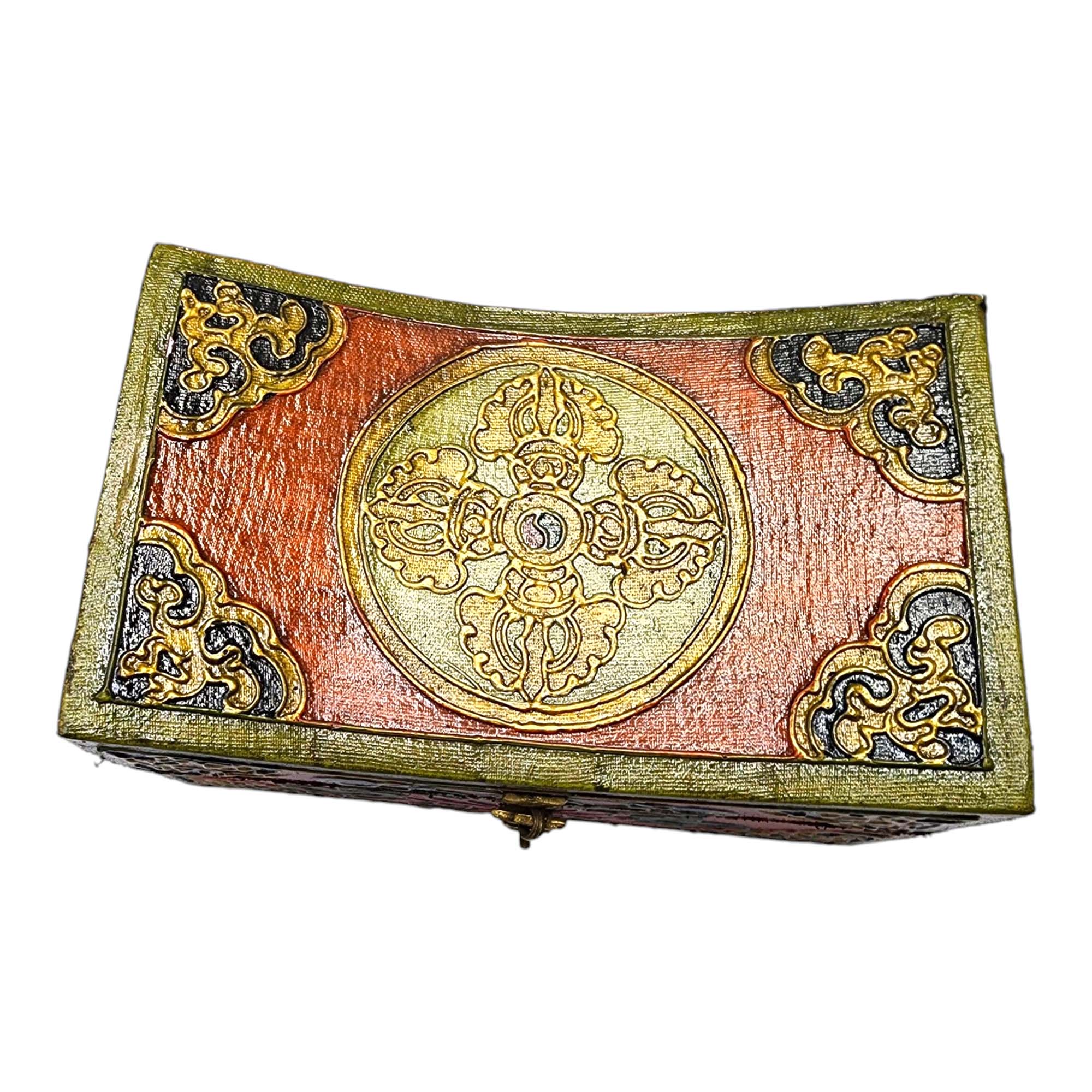 Buddhist Wooden Box, Tibetan Style <span Style=