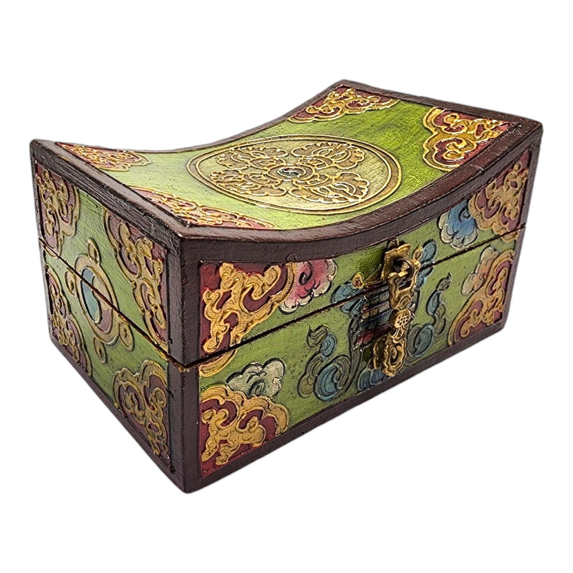 Buddhist Wooden Box, Tibetan Style <span Style=