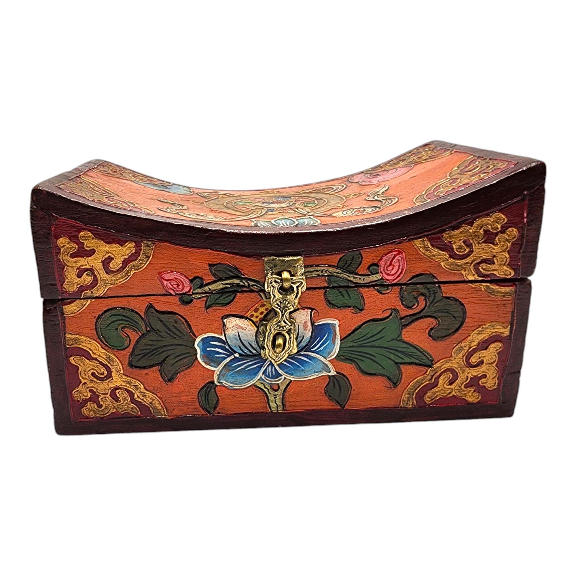 Buddhist Wooden Box, Tibetan Style <span Style=