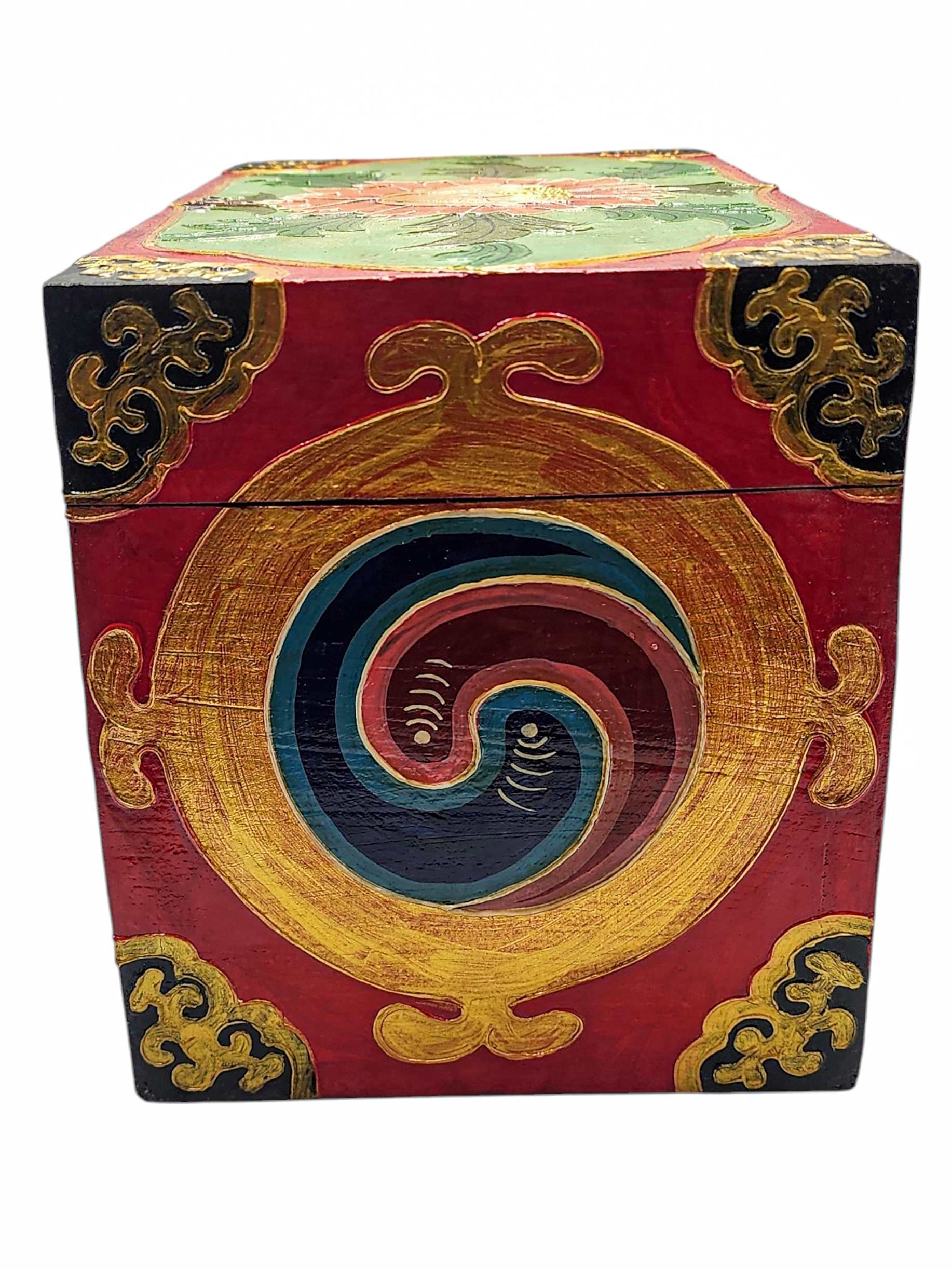 Buddhist Wooden Box, Tibetan Style <span Style=