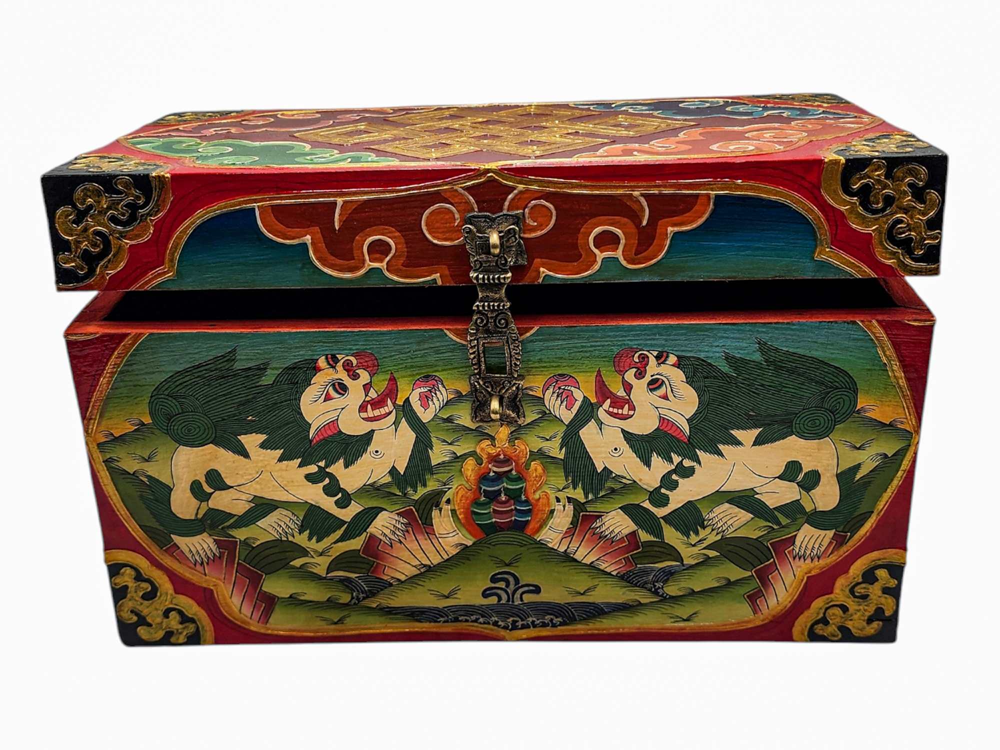 Buddhist Wooden Box, Tibetan Style <span Style=