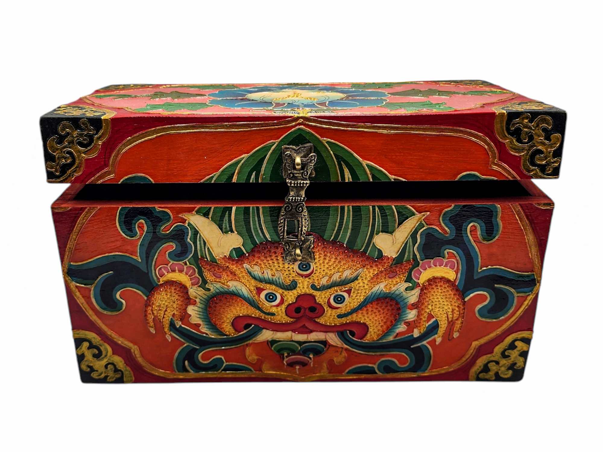 Buddhist Wooden Box, Tibetan Style <span Style=