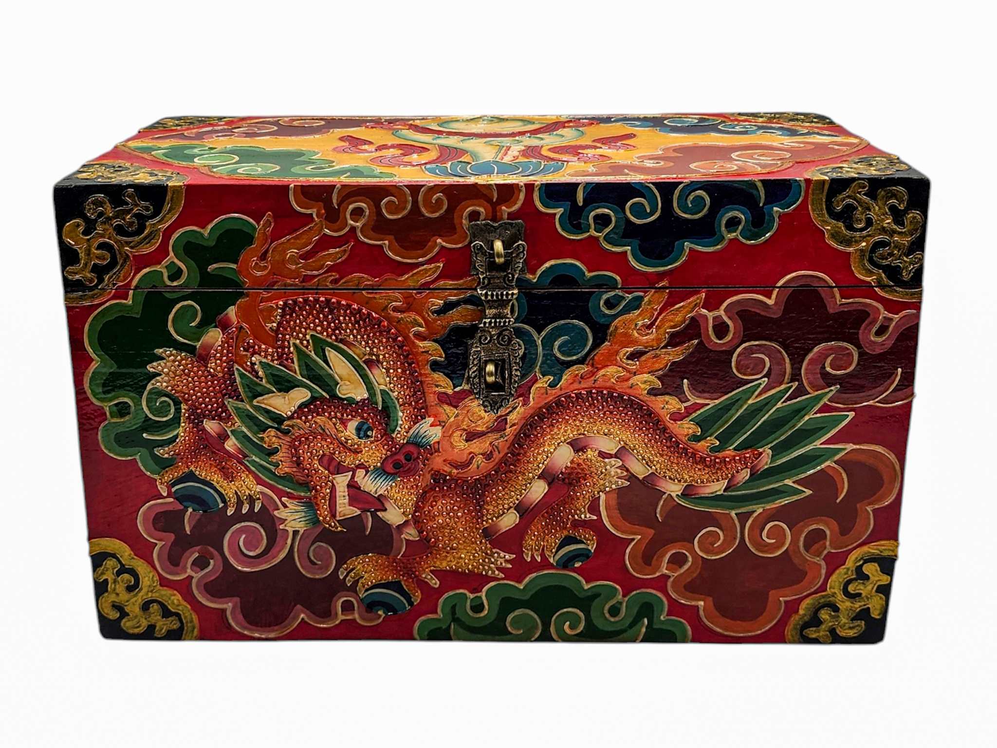 Buddhist Wooden Box, Tibetan Style <span Style=