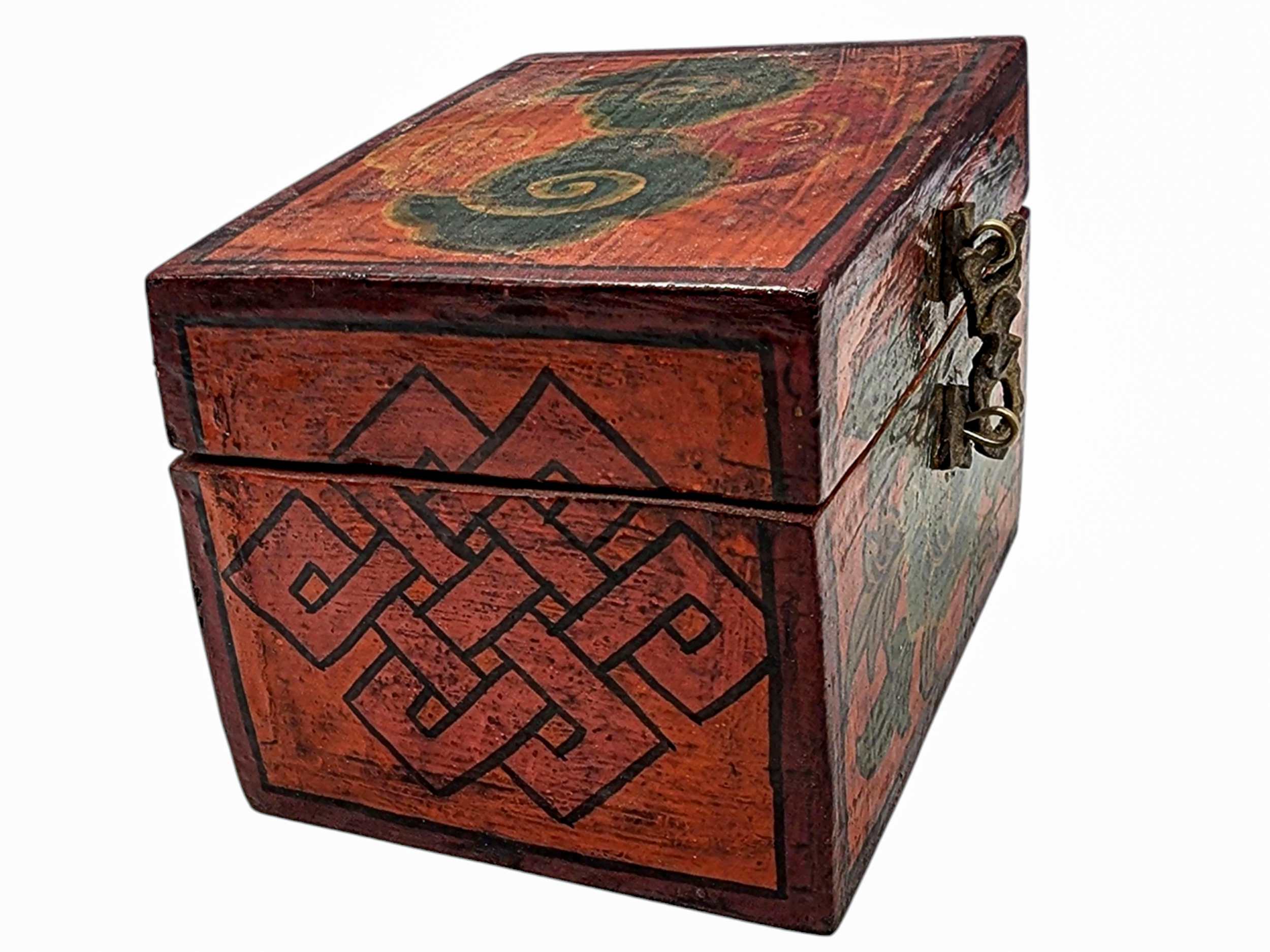 Buddhist Wooden Box, Tibetan Style <span Style=