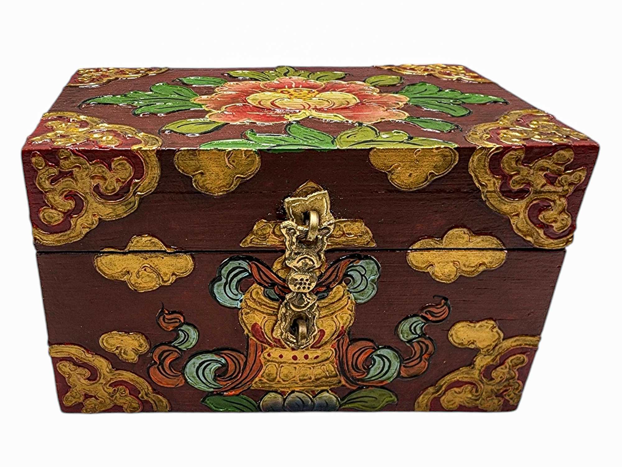 Buddhist Wooden Box, Tibetan Style <span Style=