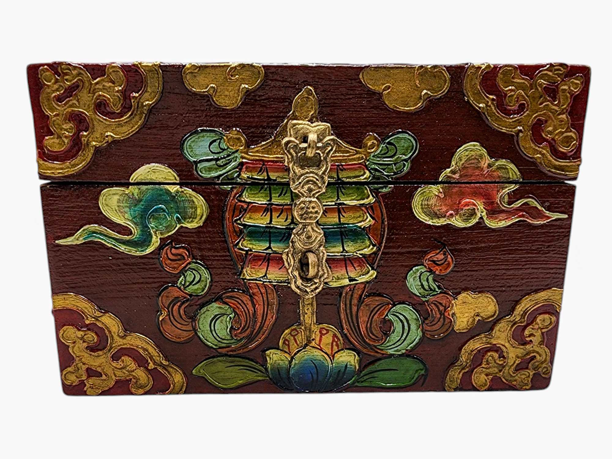 Buddhist Wooden Box, Tibetan Style <span Style=