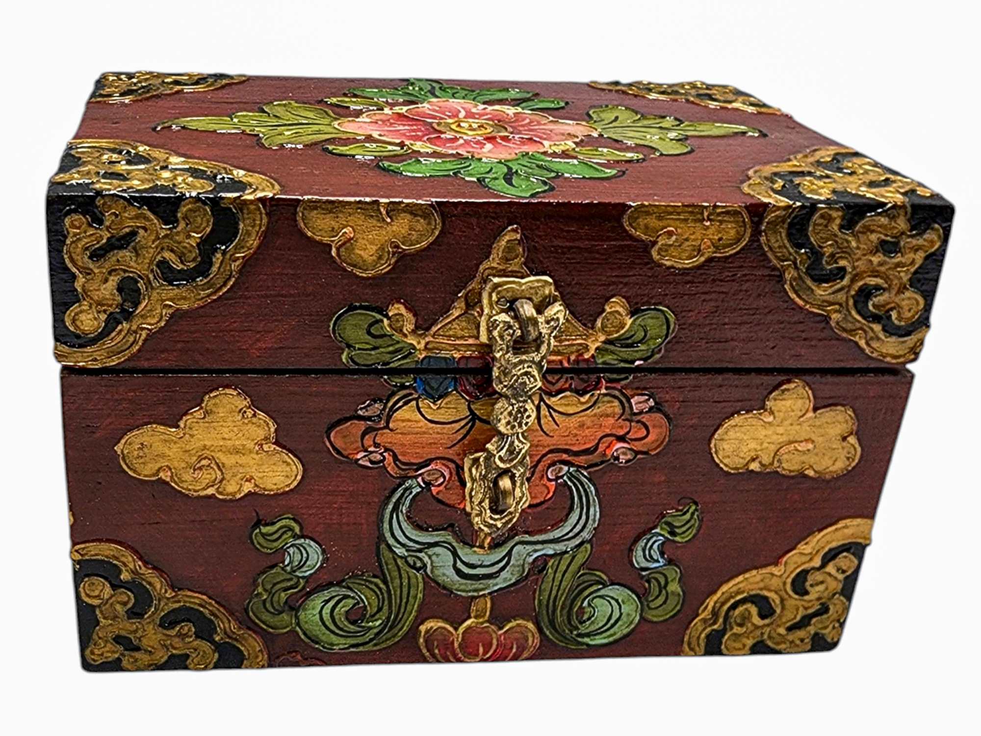 Buddhist Wooden Box, Tibetan Style <span Style=