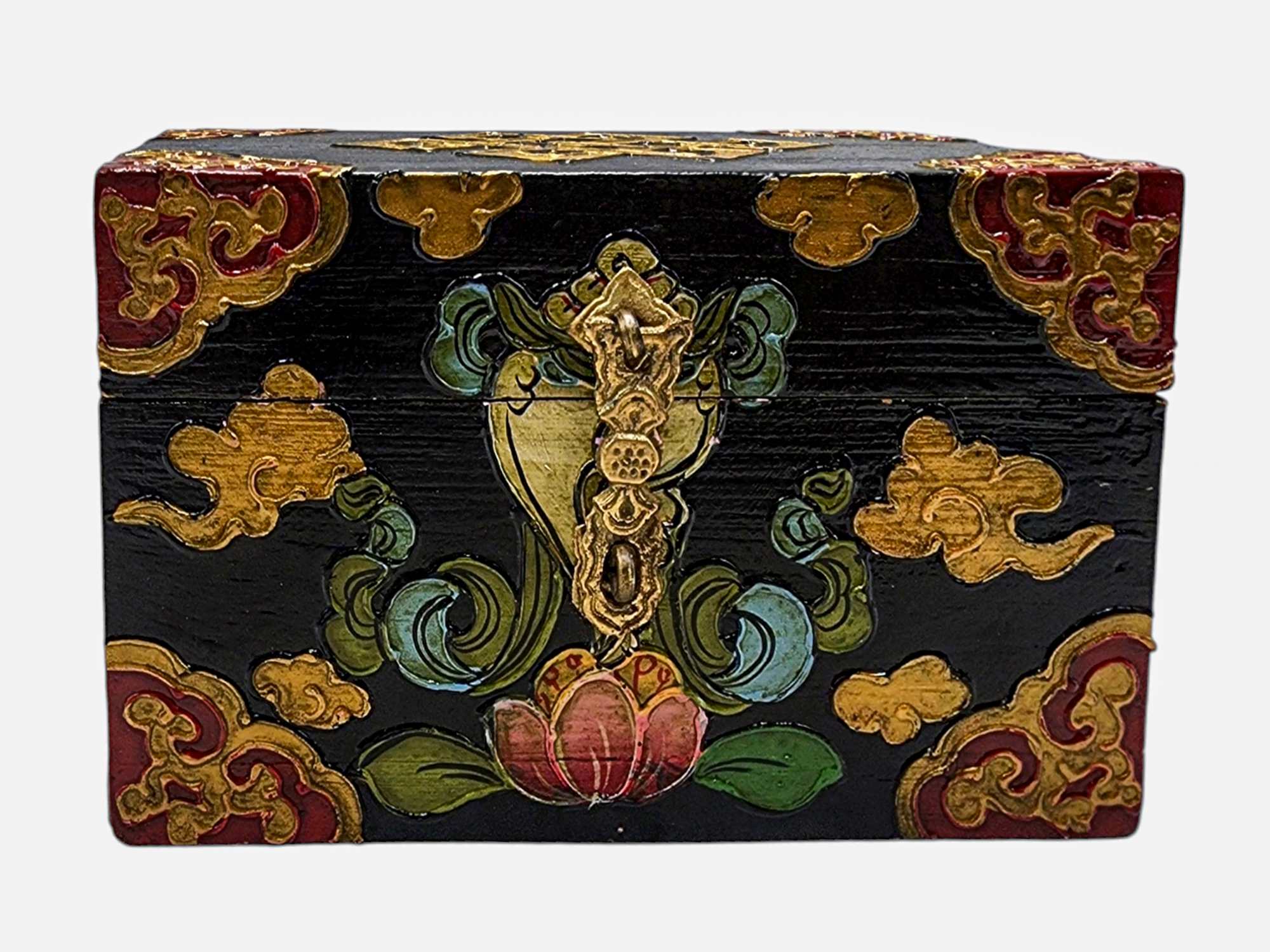 Buddhist Wooden Box, Tibetan Style <span Style=