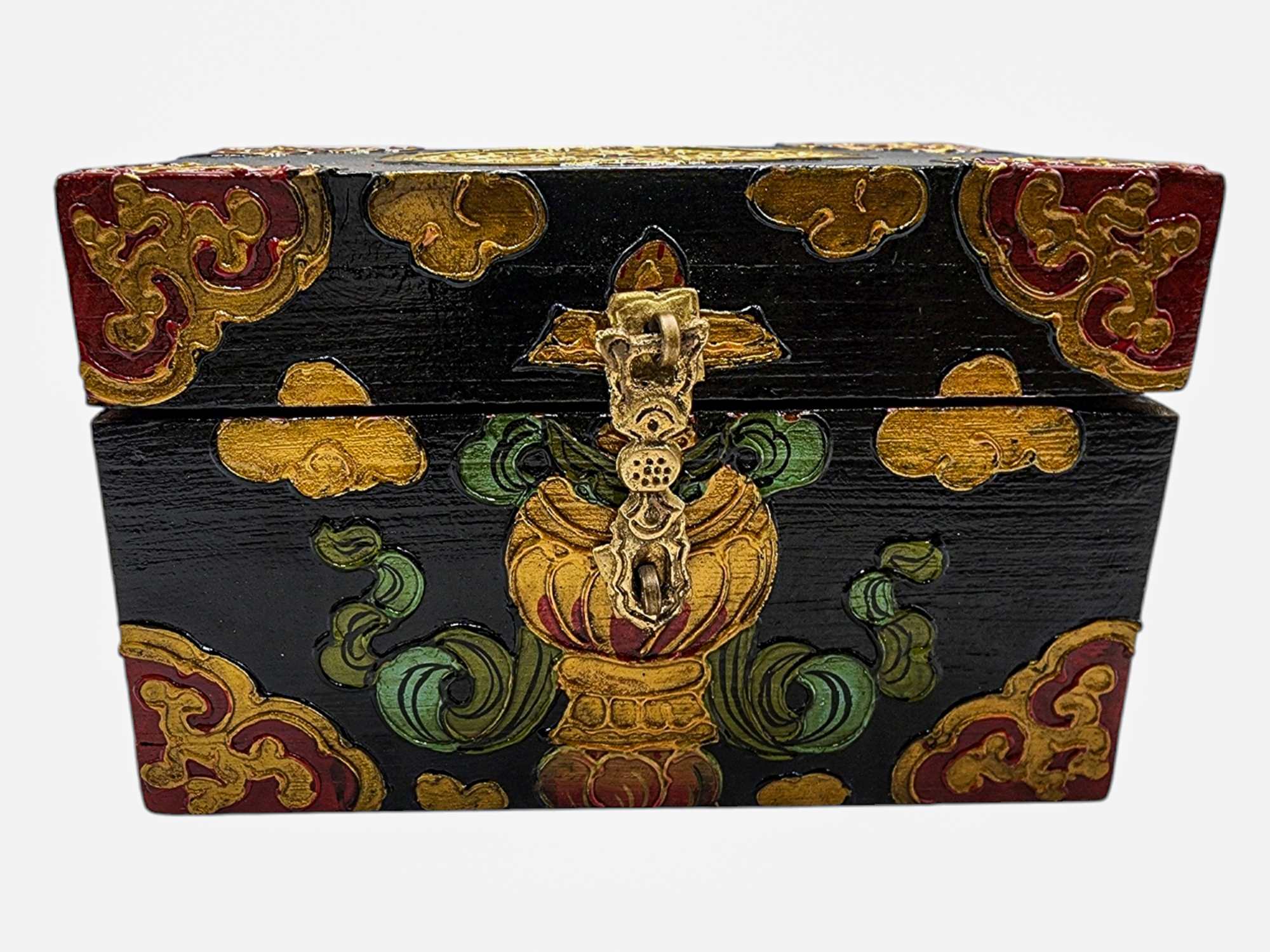 Buddhist Wooden Box, Tibetan Style <span Style=