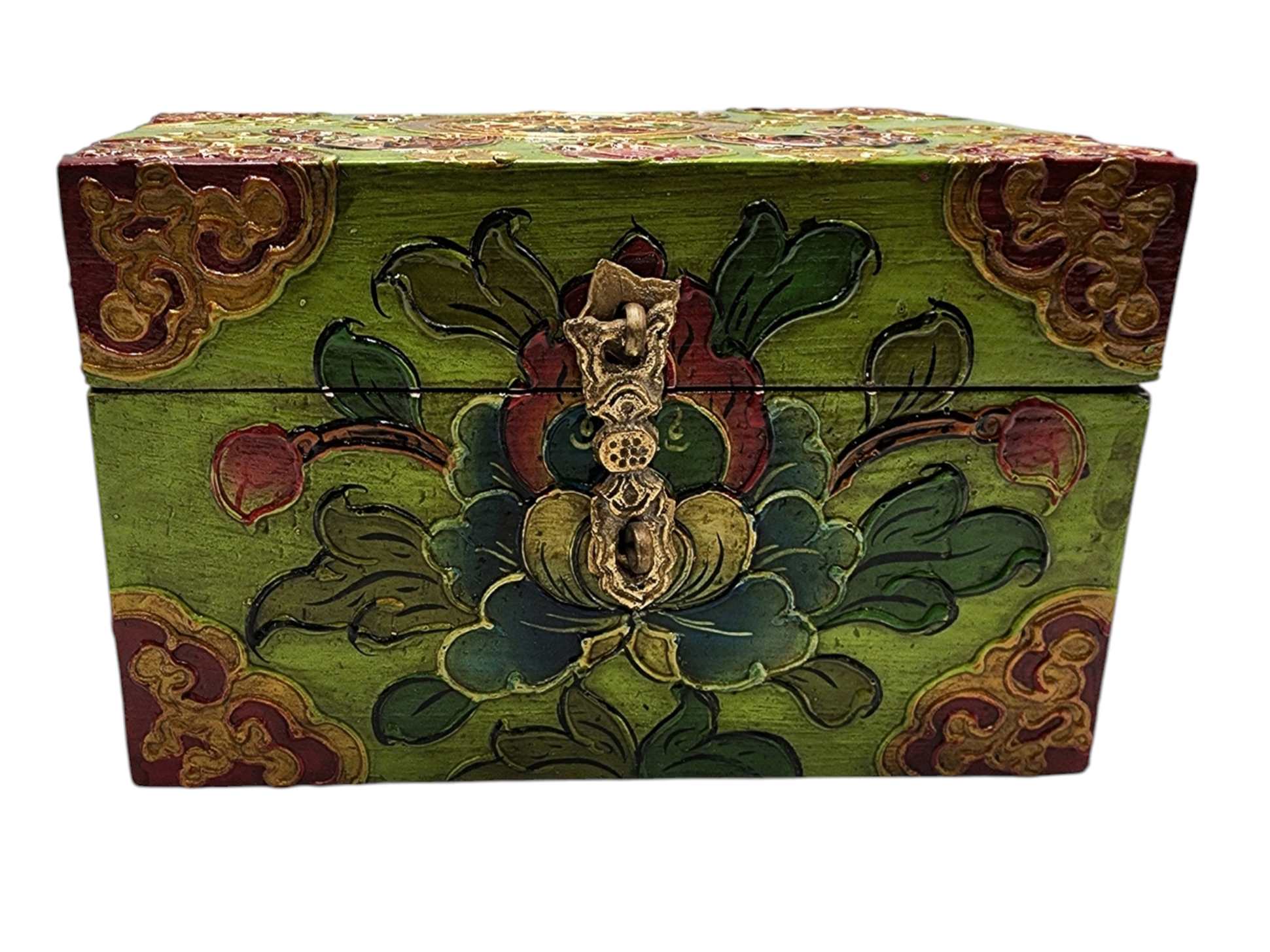 Buddhist Wooden Box, Tibetan Style <span Style=