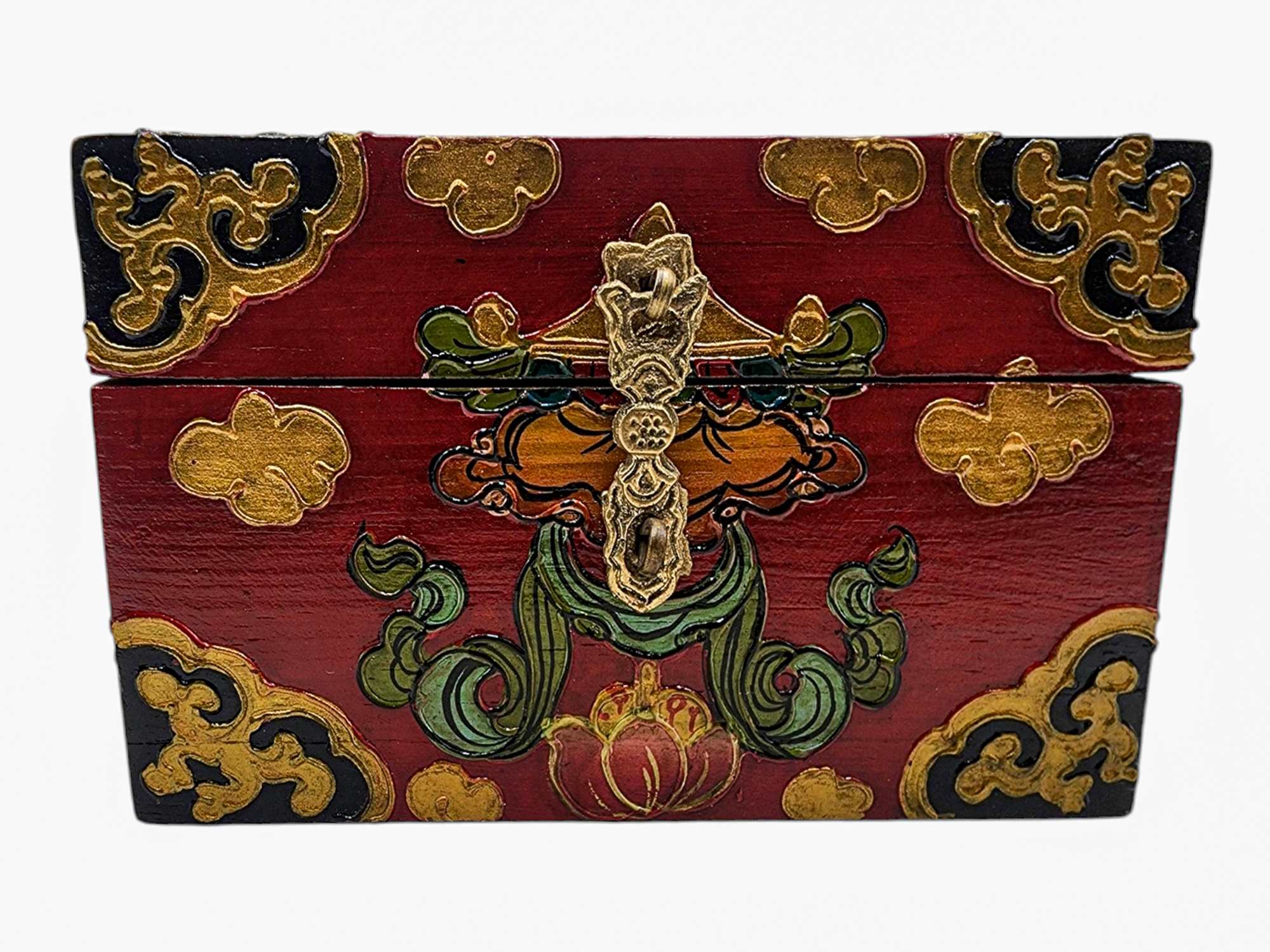 Buddhist Wooden Box, Tibetan Style <span Style=