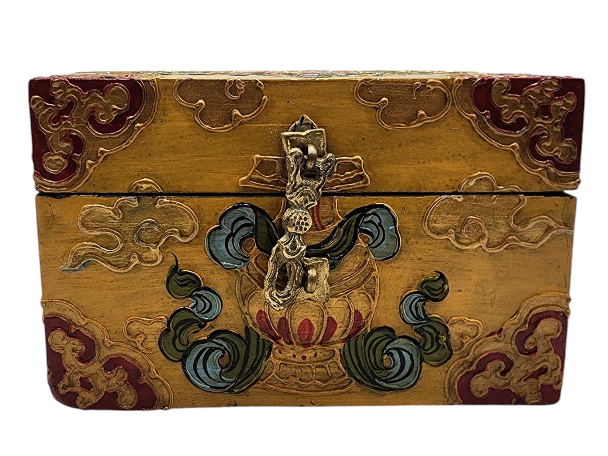 Buddhist Wooden Box, Tibetan Style <span Style=