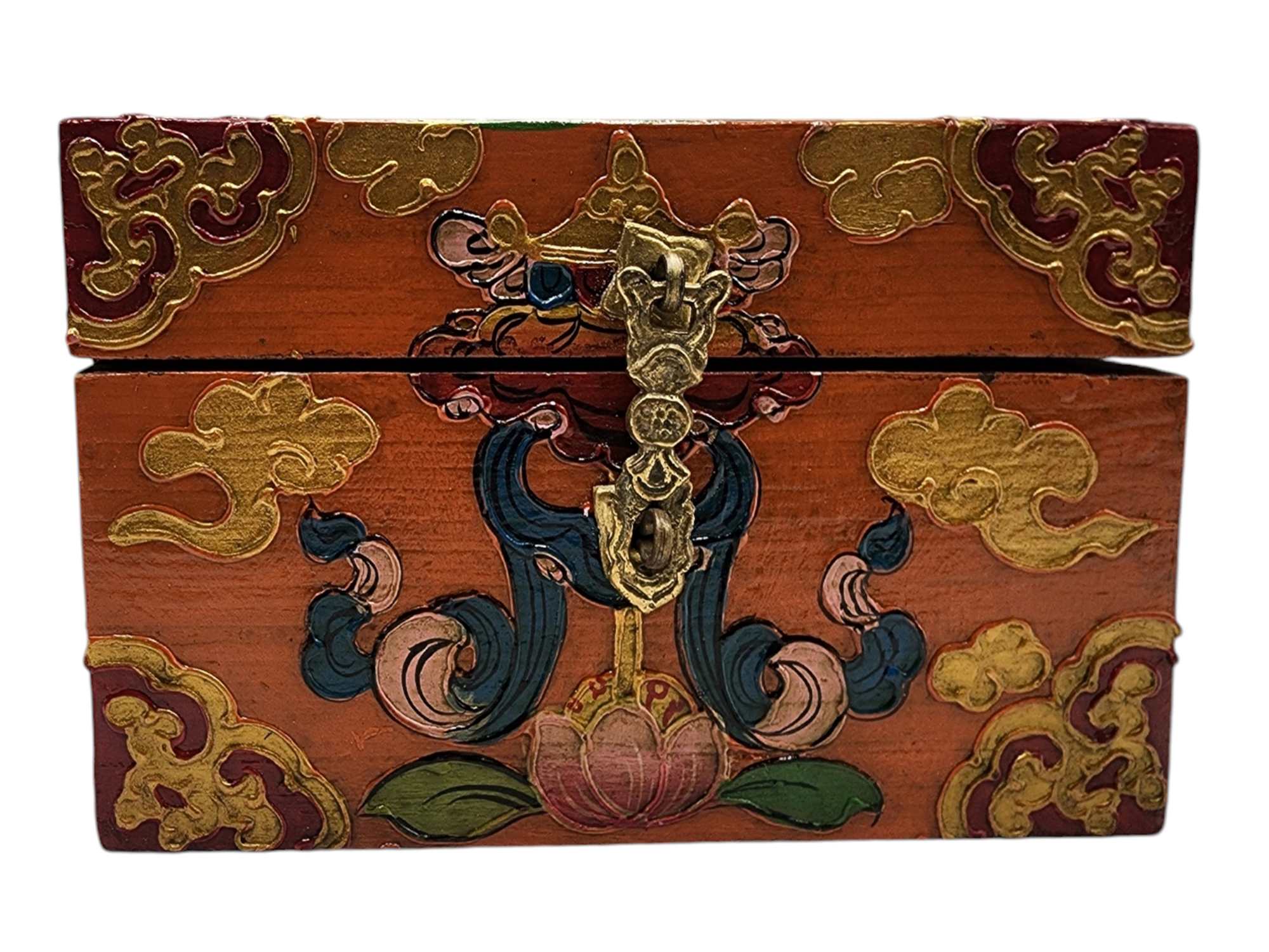 Buddhist Wooden Box, Tibetan Style <span Style=