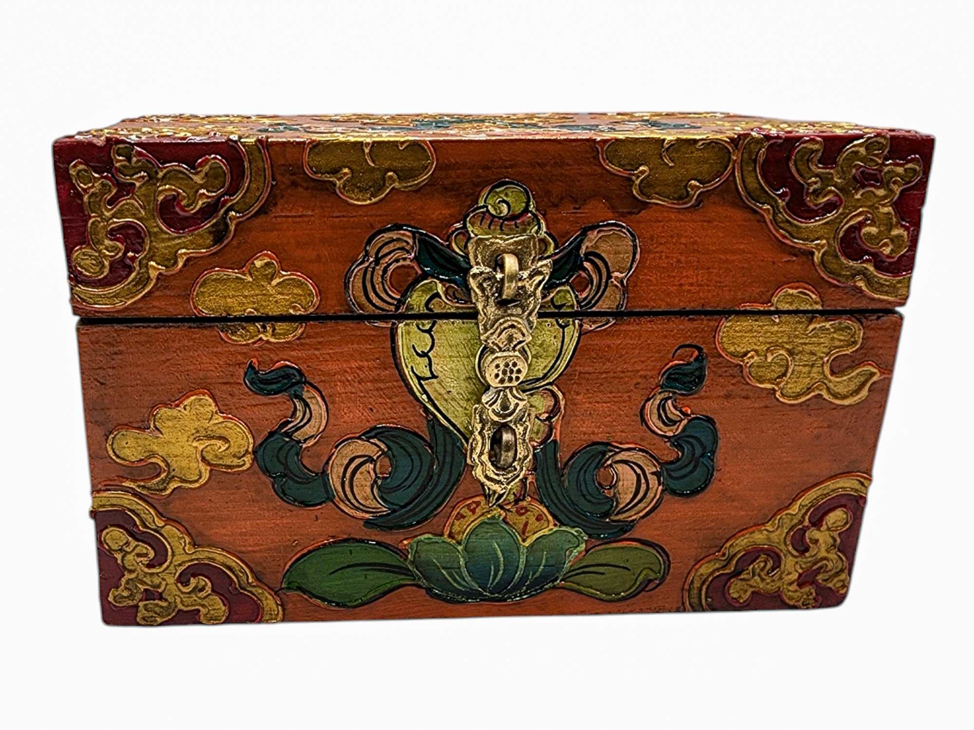 Buddhist Wooden Box, Tibetan Style <span Style=