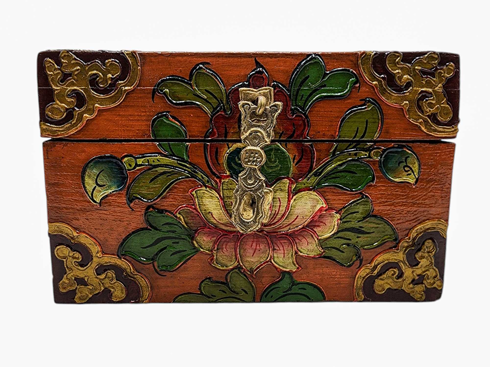 Buddhist Wooden Box, Tibetan Style <span Style=