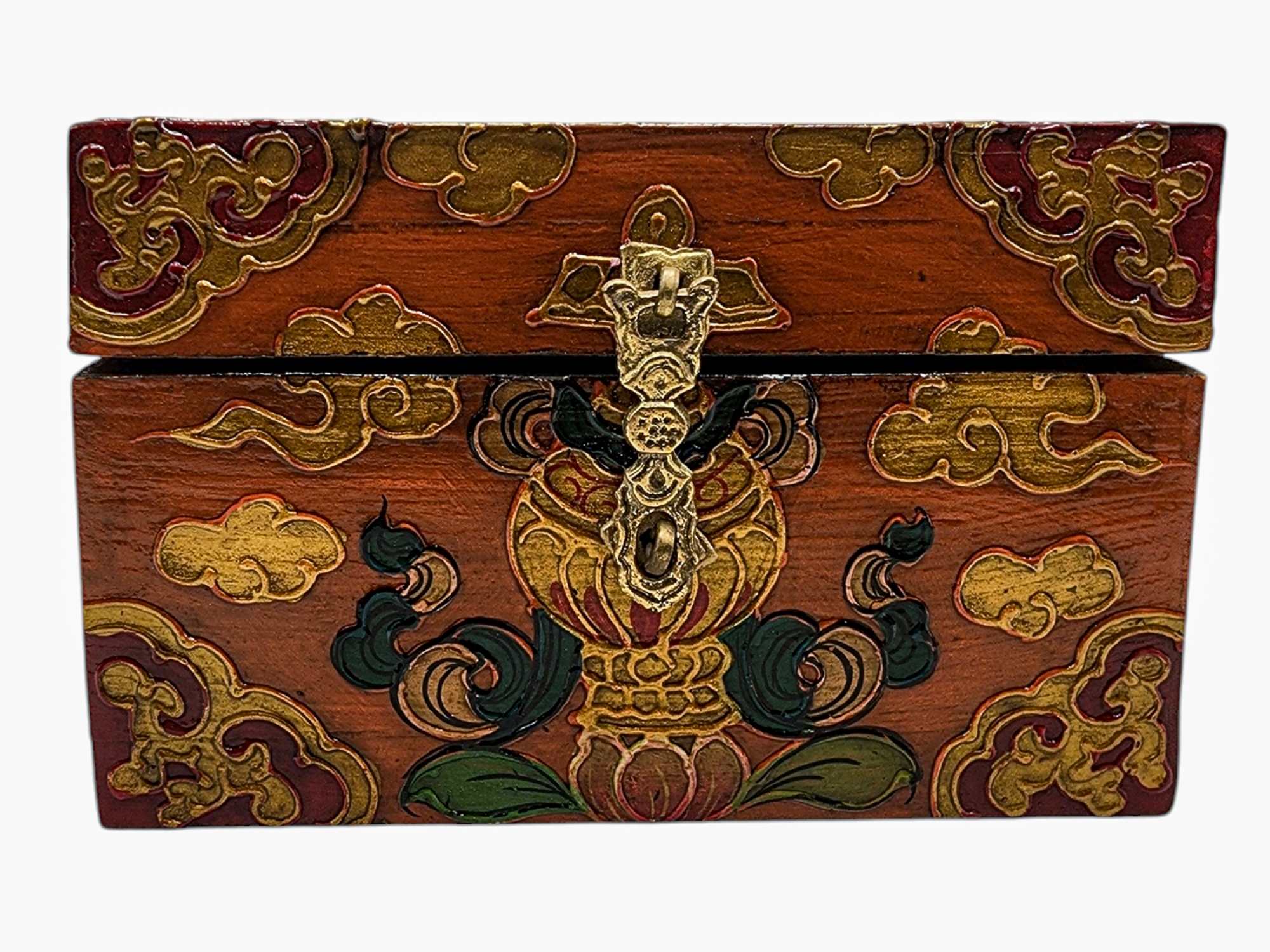 Buddhist Wooden Box, Tibetan Style <span Style=