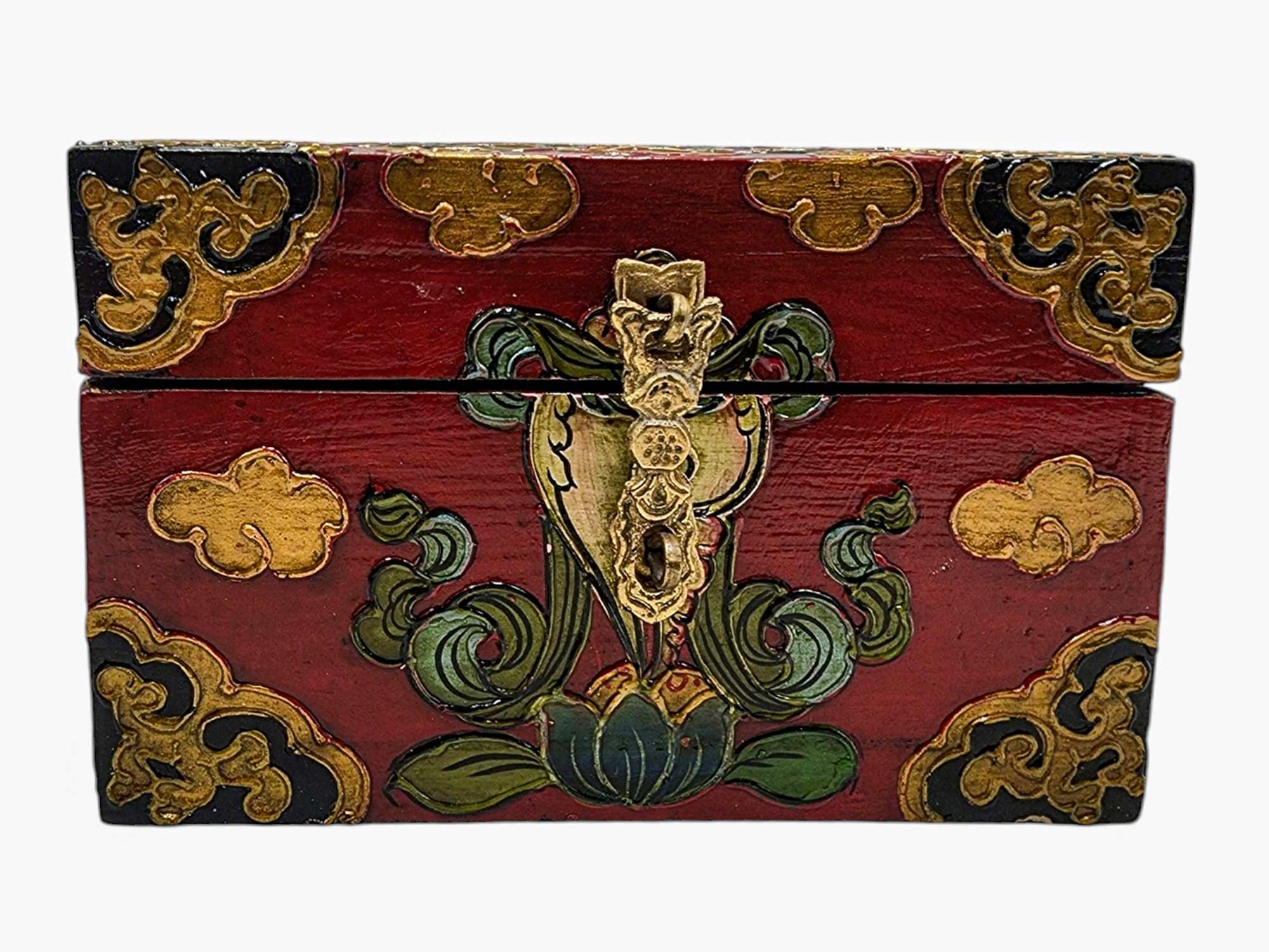 Buddhist Wooden Box, Tibetan Style <span Style=