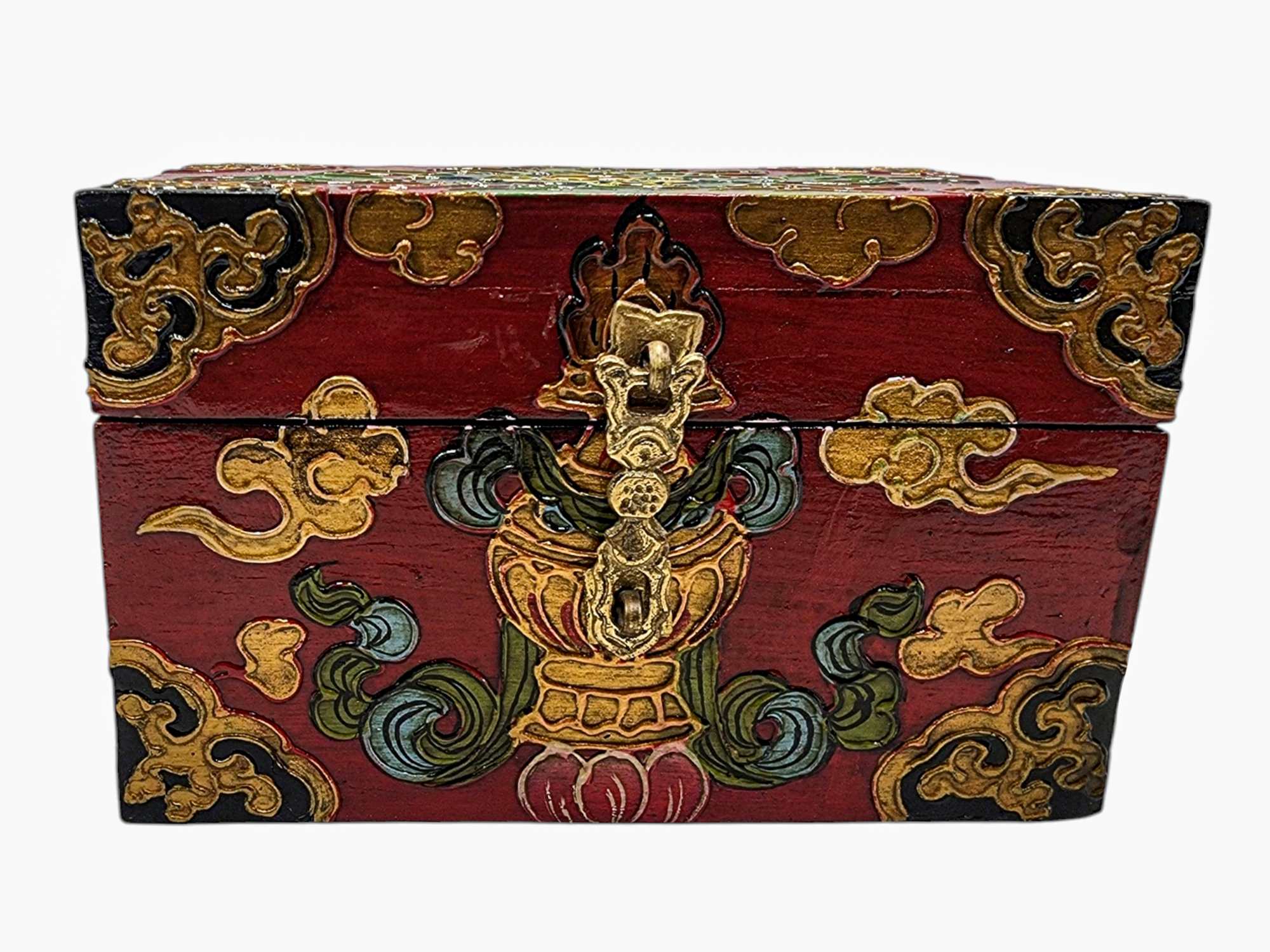 Buddhist Wooden Box, Tibetan Style <span Style=