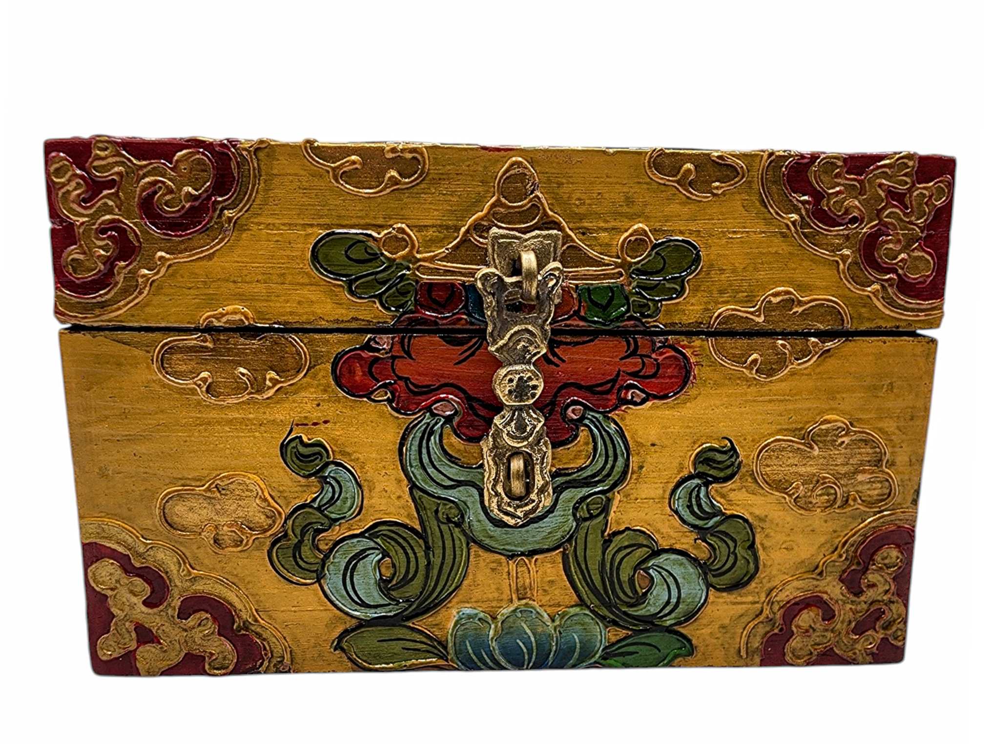 Buddhist Wooden Box, Tibetan Style <span Style=