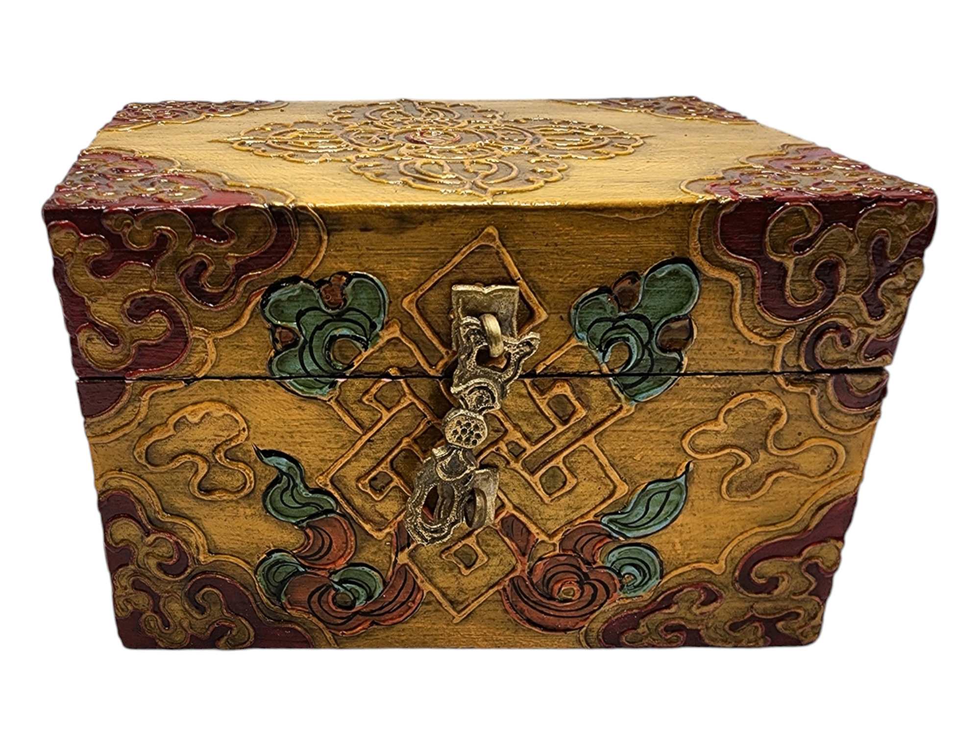 Buddhist Wooden Box, Tibetan Style <span Style=