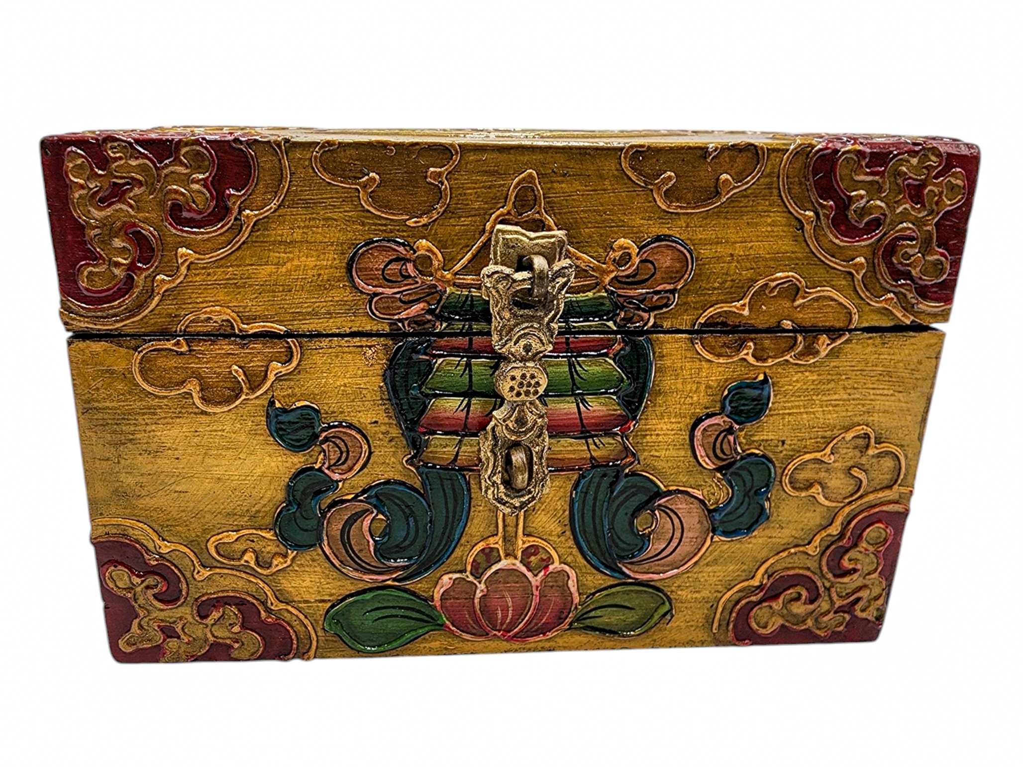 Buddhist Wooden Box, Tibetan Style <span Style=