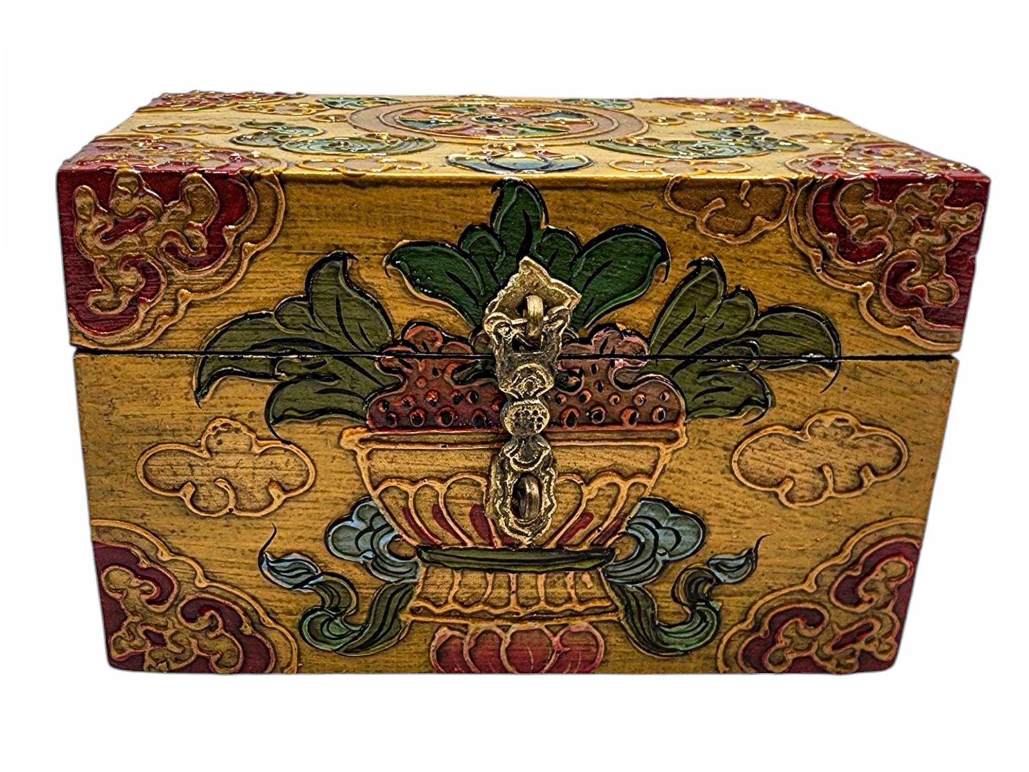 Buddhist Wooden Box, Tibetan Style <span Style=