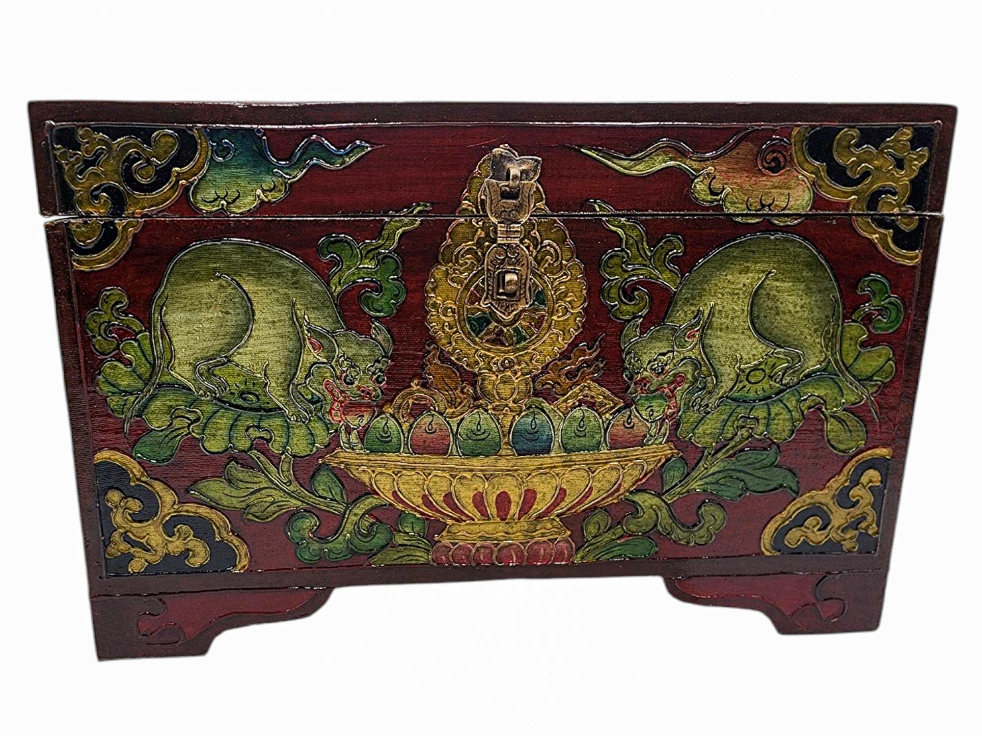 Buddhist Wooden Box, Tibetan Style <span Style=