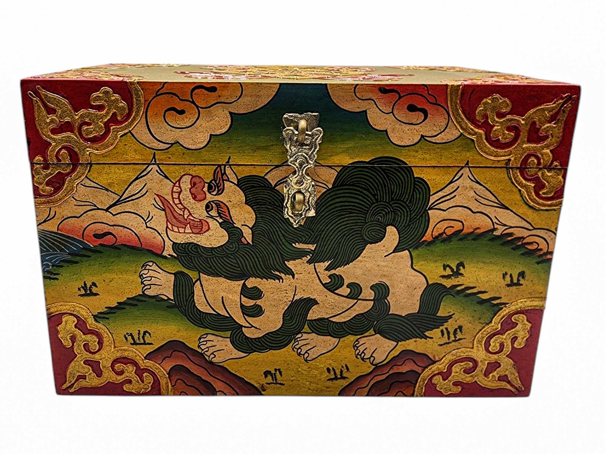 Buddhist Wooden Box, Tibetan Style <span Style=