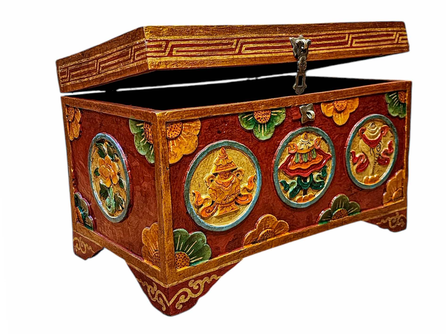 Buddhist Wooden Box, Tibetan Style <span Style=