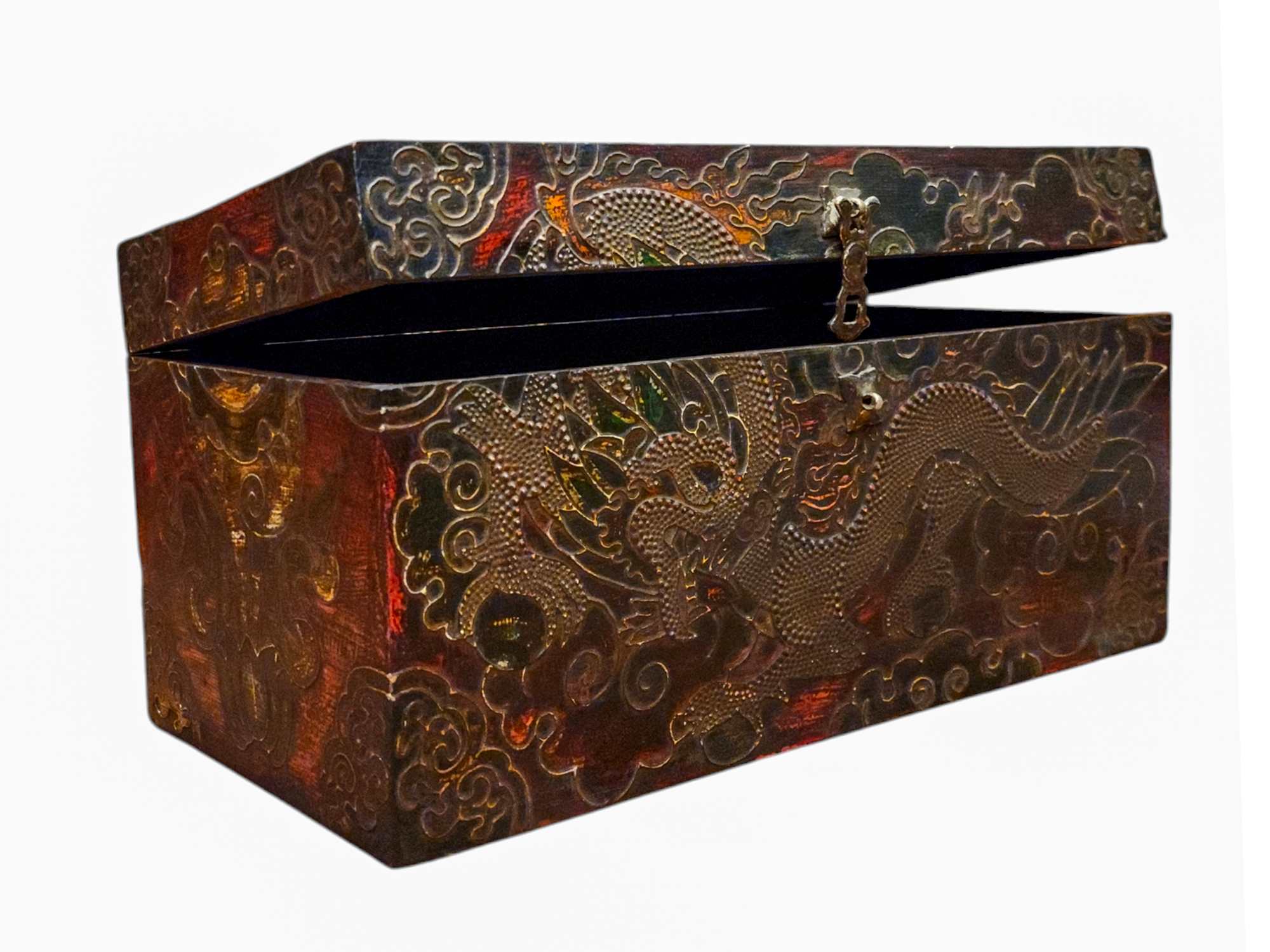 Buddhist Wooden Box, Tibetan Style <span Style=