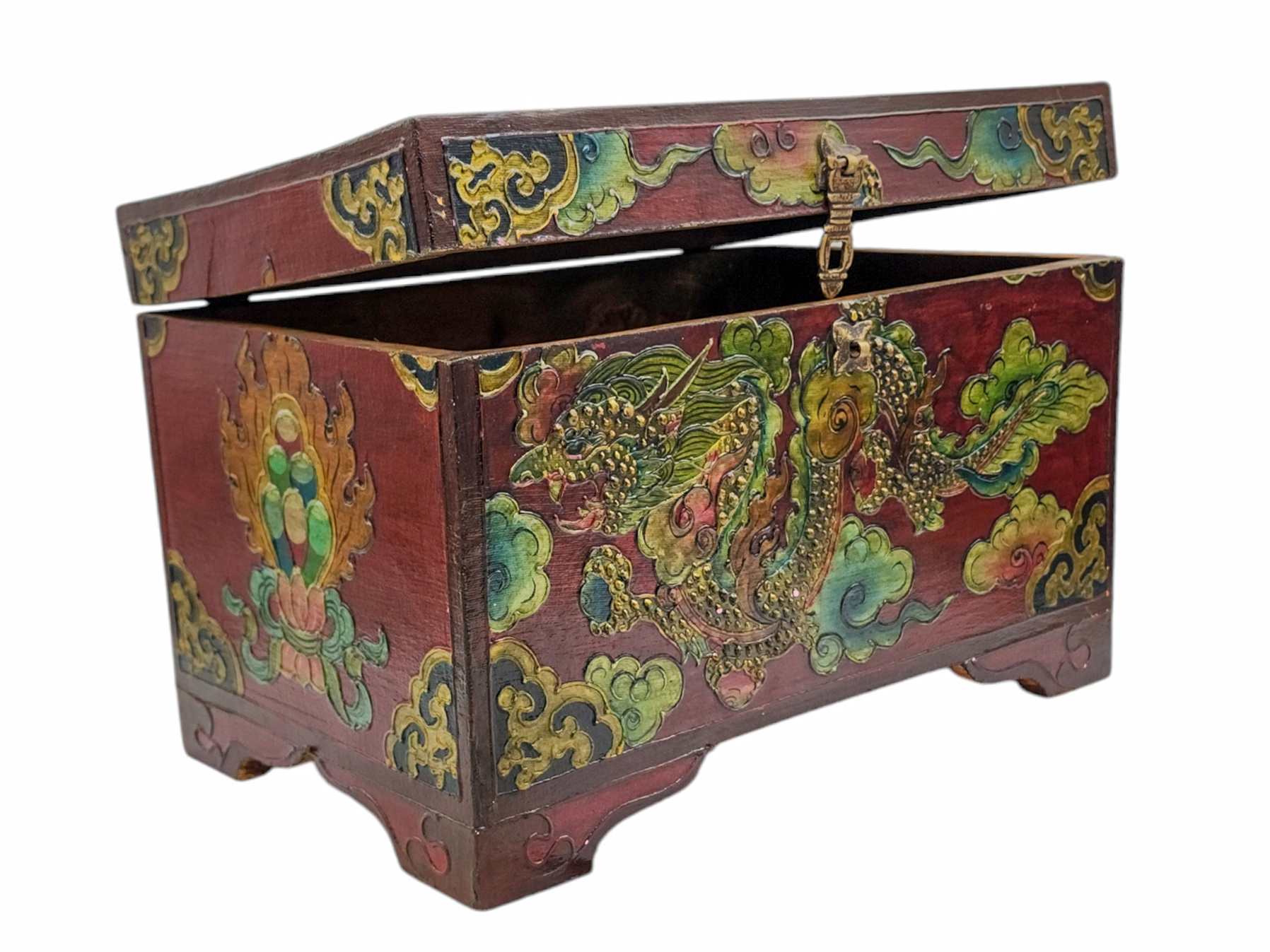 Buddhist Wooden Box, Tibetan Style <span Style=