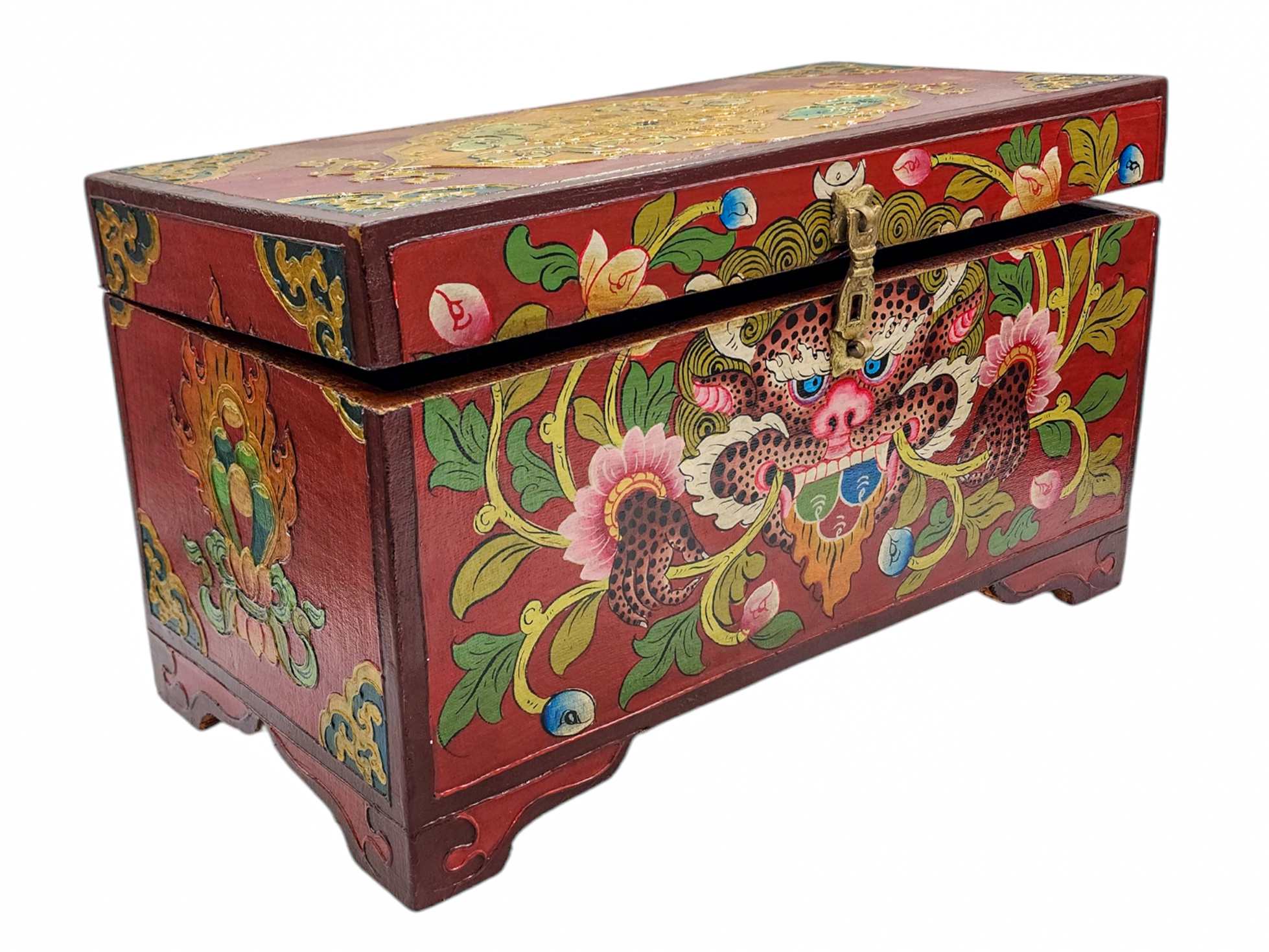 Buddhist Wooden Box, Tibetan Style <span Style=