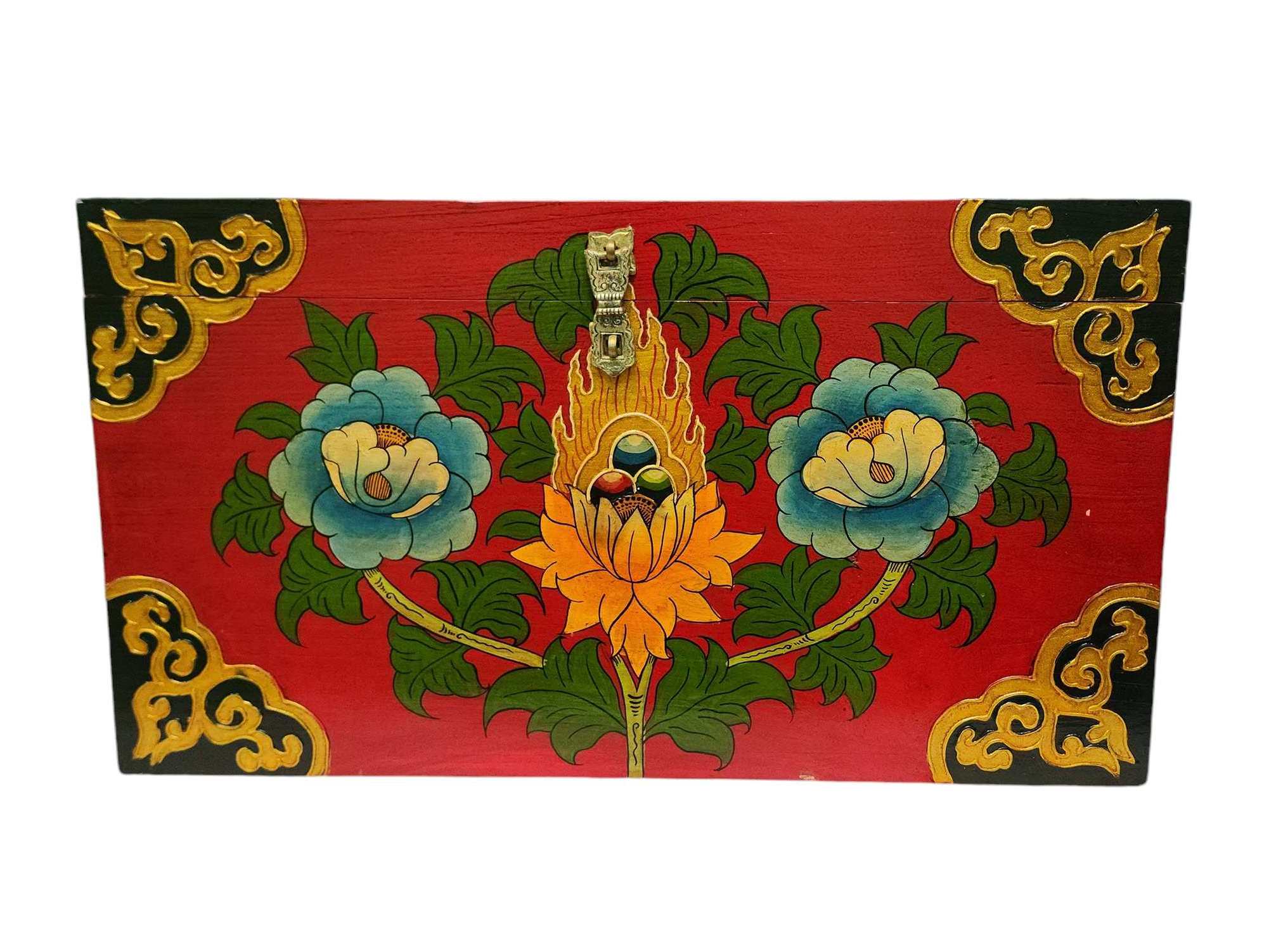 Buddhist Wooden Flower Box, Tibetan Style <span Style=