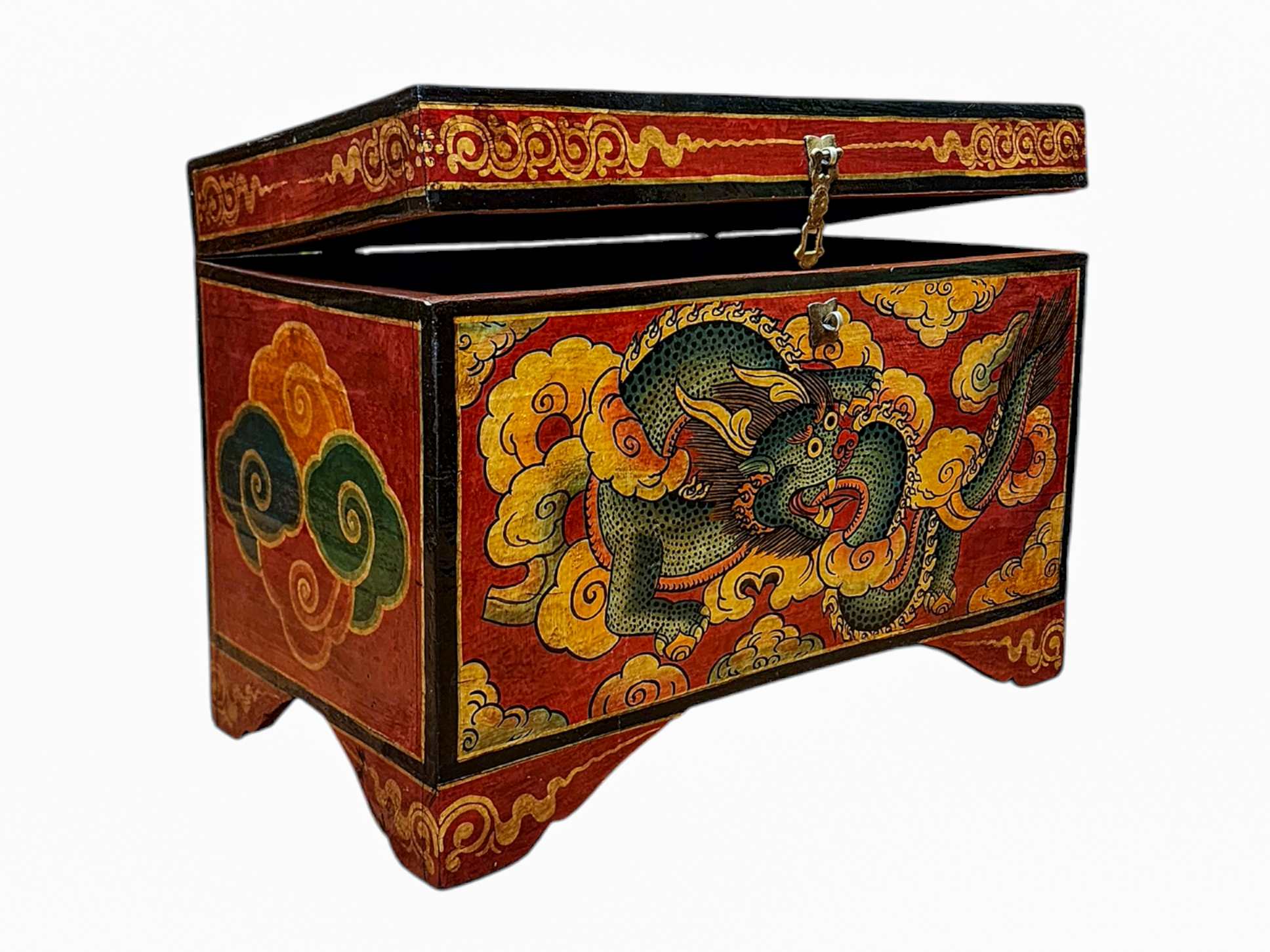 Buddhist Wooden Dragon Box <span Style=