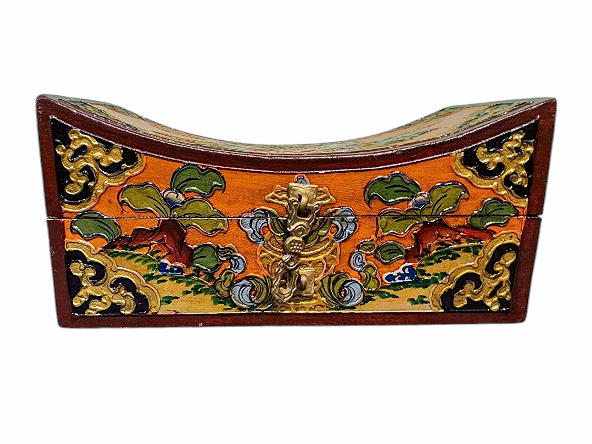 Buddhist Wooden Box, Tibetan Style <span Style=