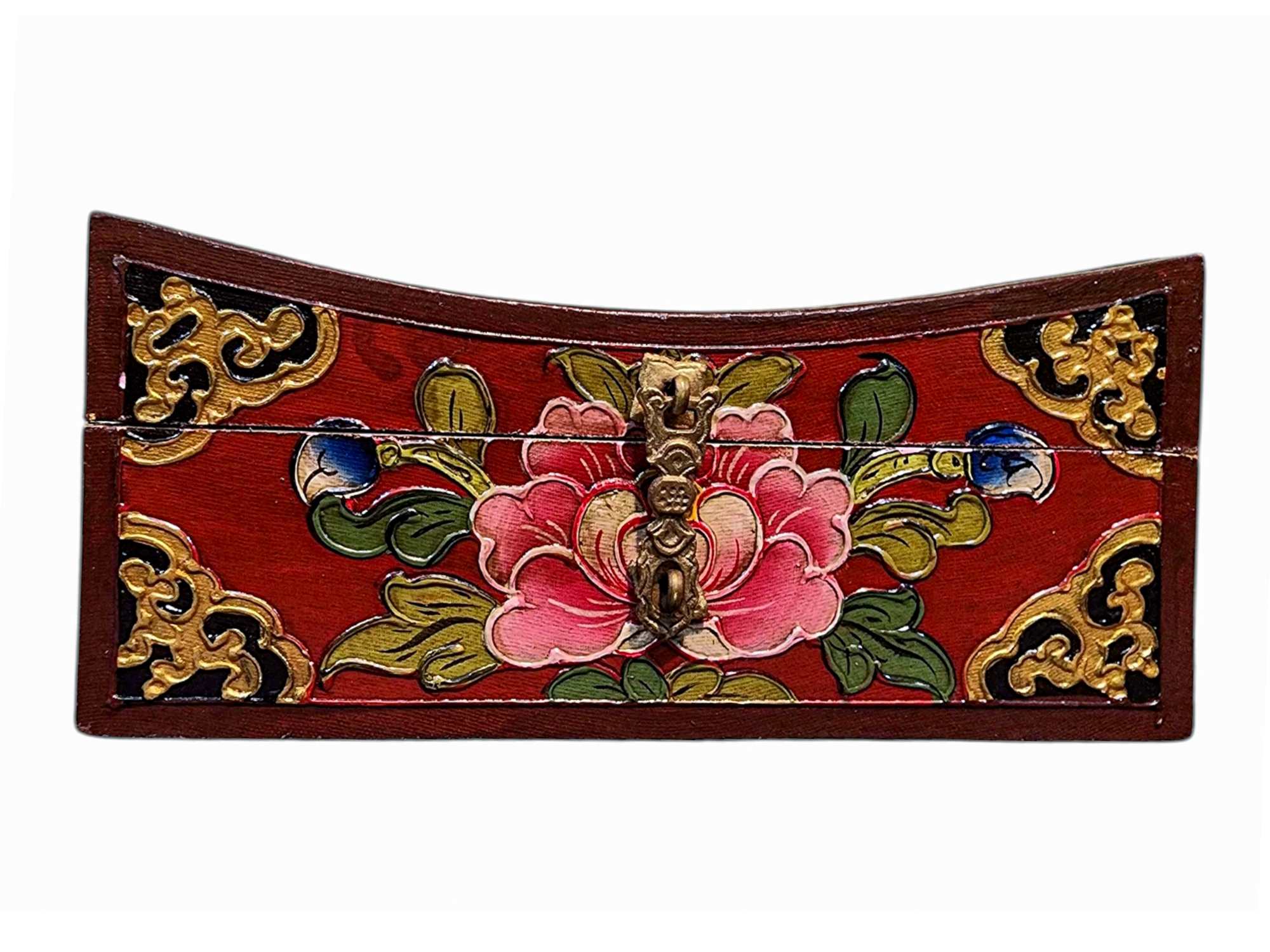 Buddhist Wooden Box, Tibetan Style <span Style=