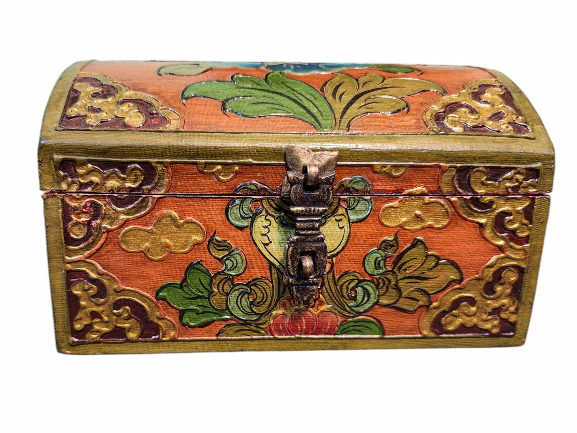 Buddhist Wooden Box, Tibetan Style <span Style=