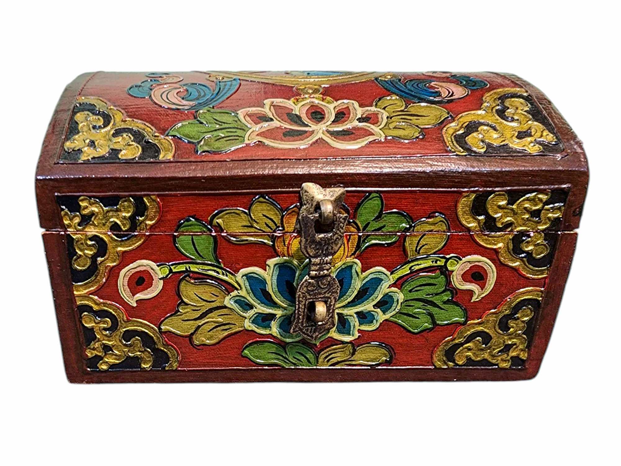 Buddhist Wooden Box, Tibetan Style <span Style=