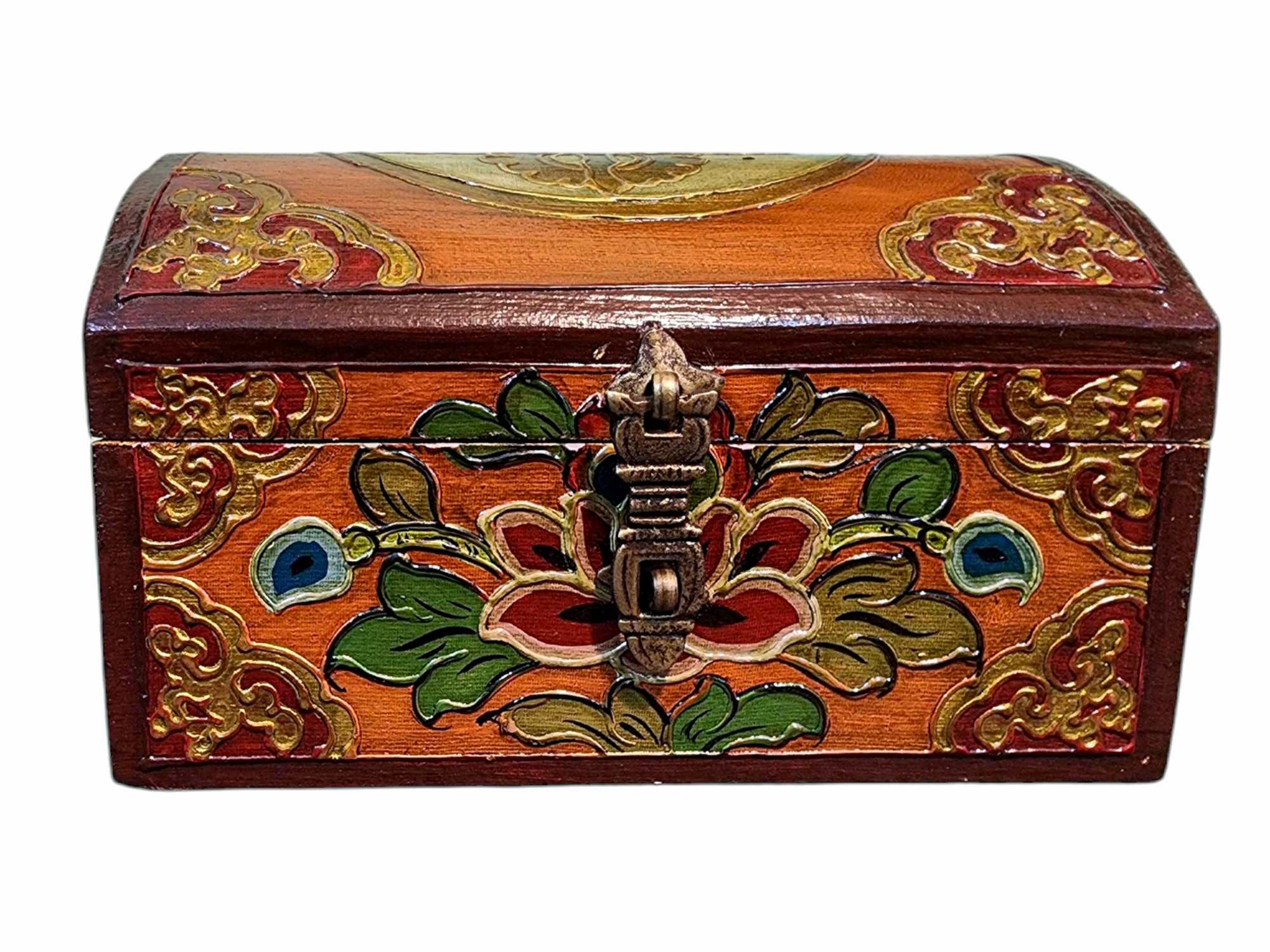 Buddhist Wooden Box, Tibetan Style <span Style=