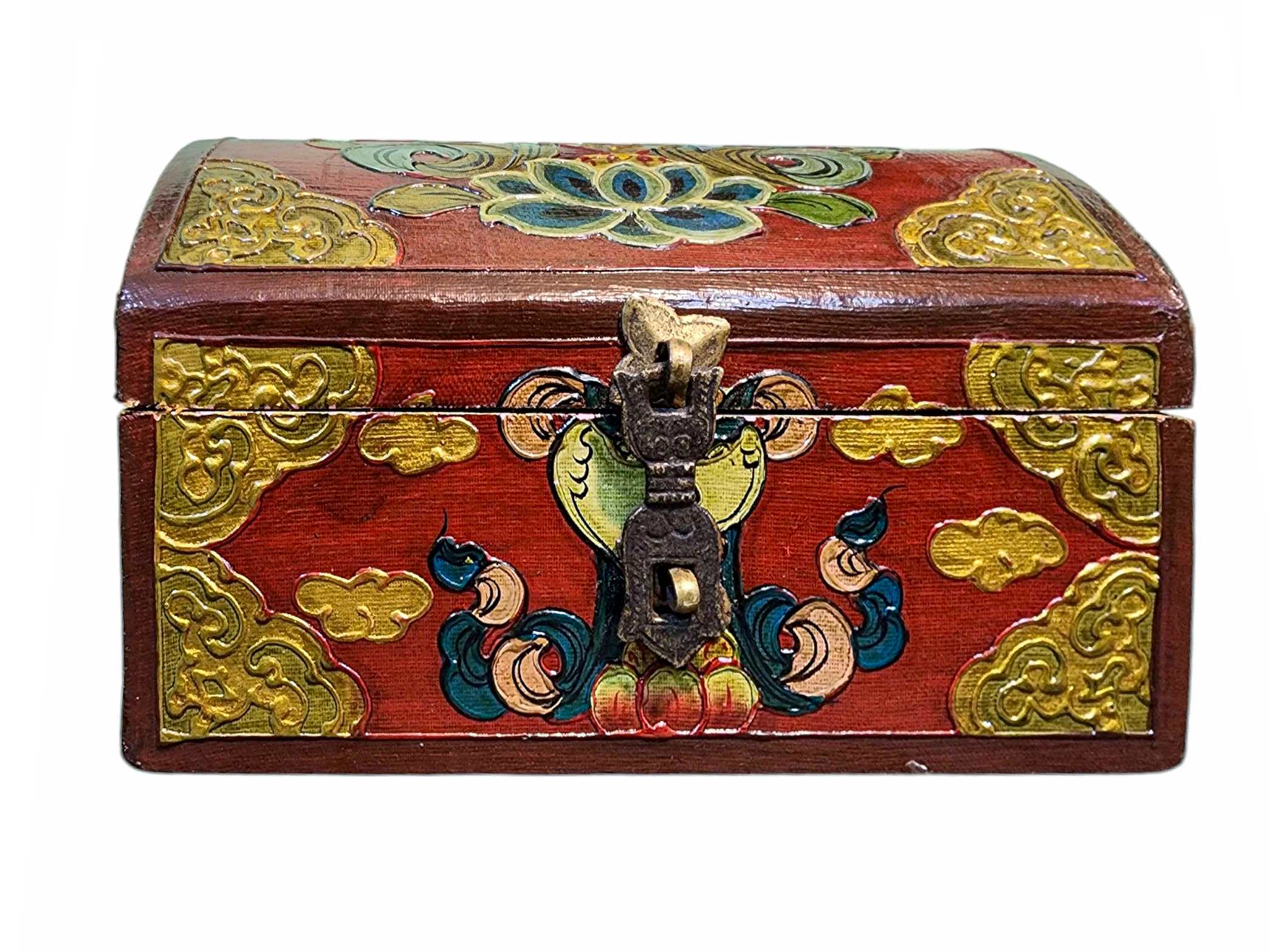 Buddhist Wooden Box, Tibetan Style <span Style=