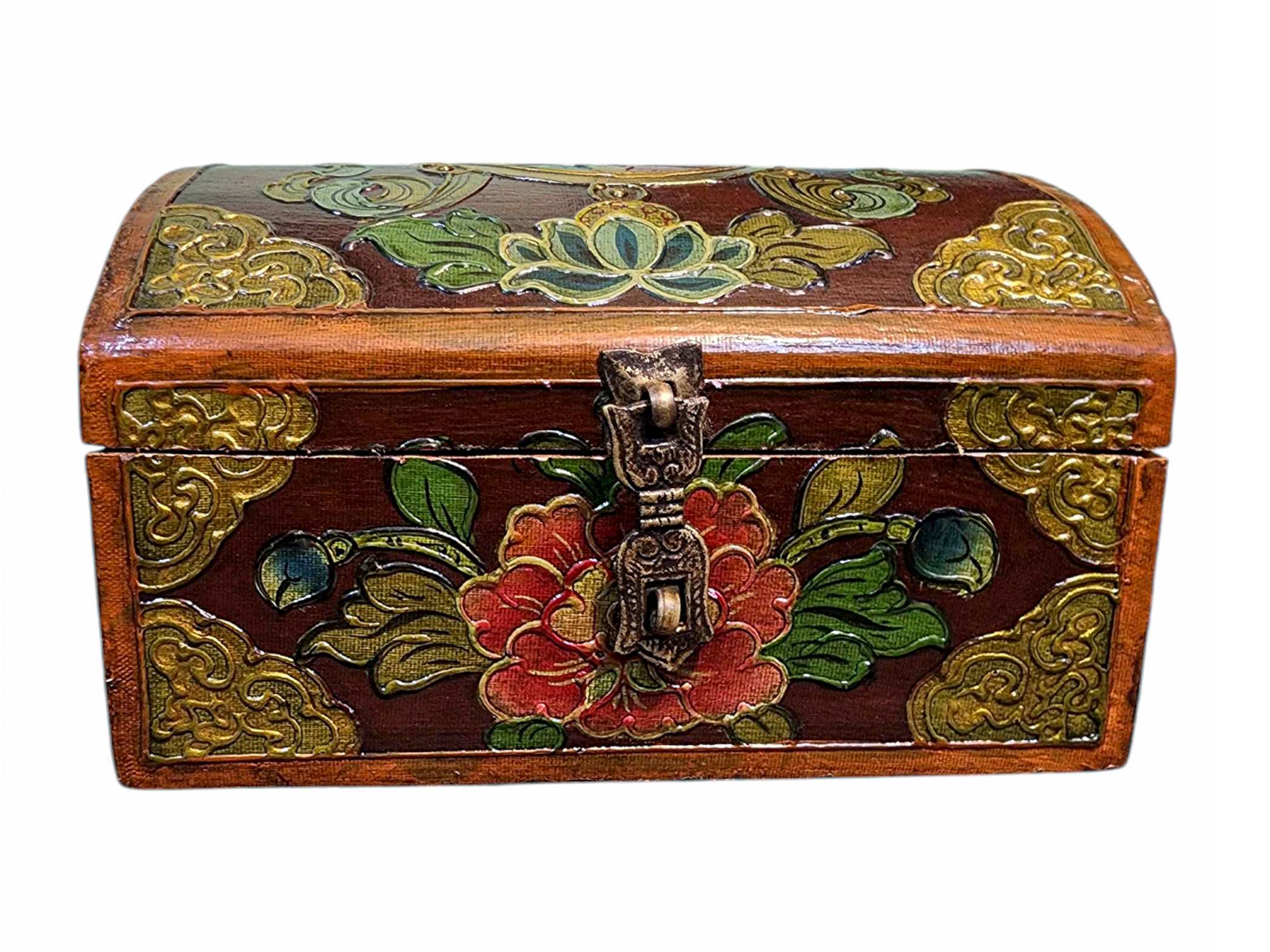 Buddhist Wooden Box, Tibetan Style <span Style=