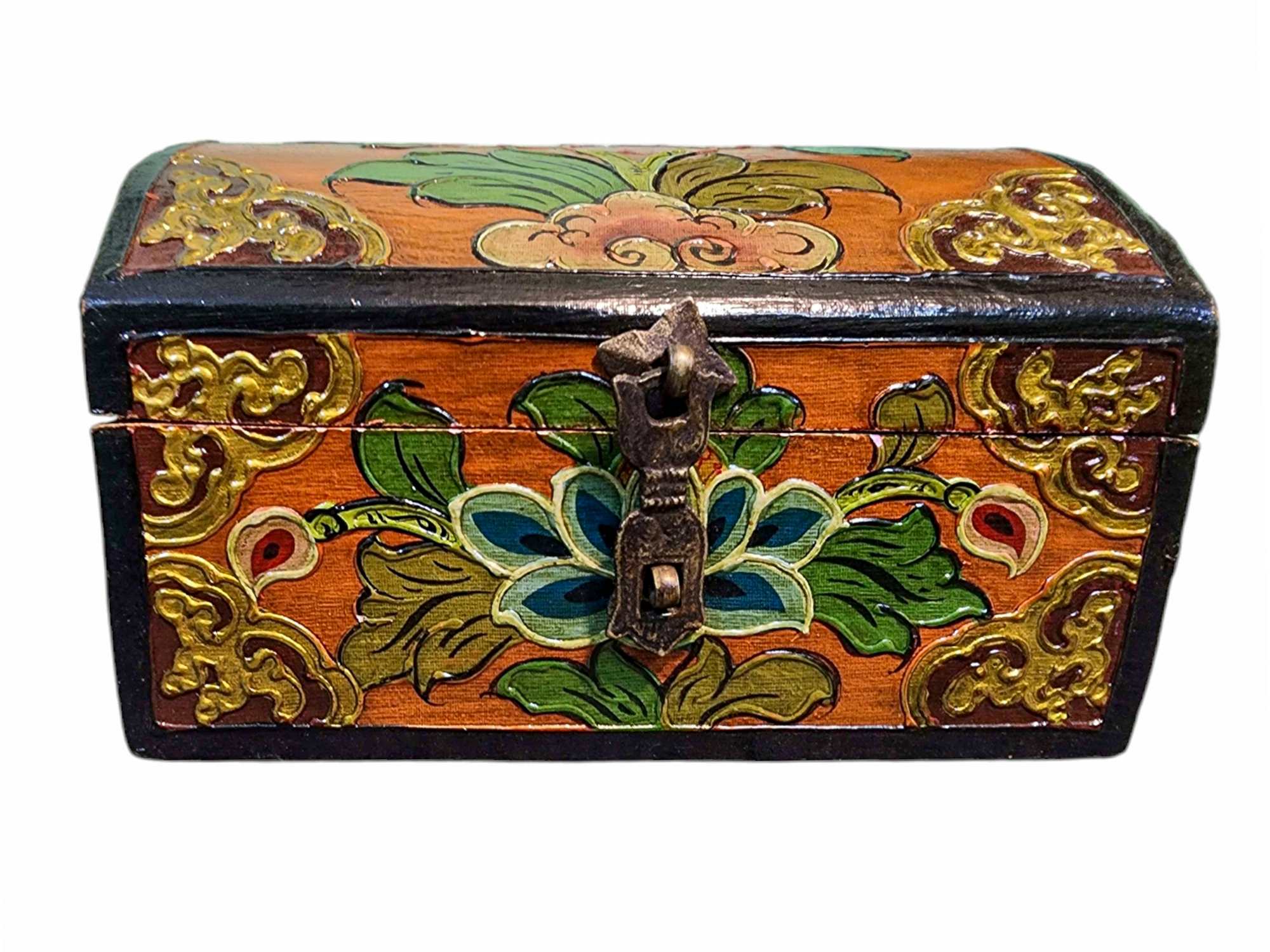 Buddhist Wooden Box, Tibetan Style <span Style=