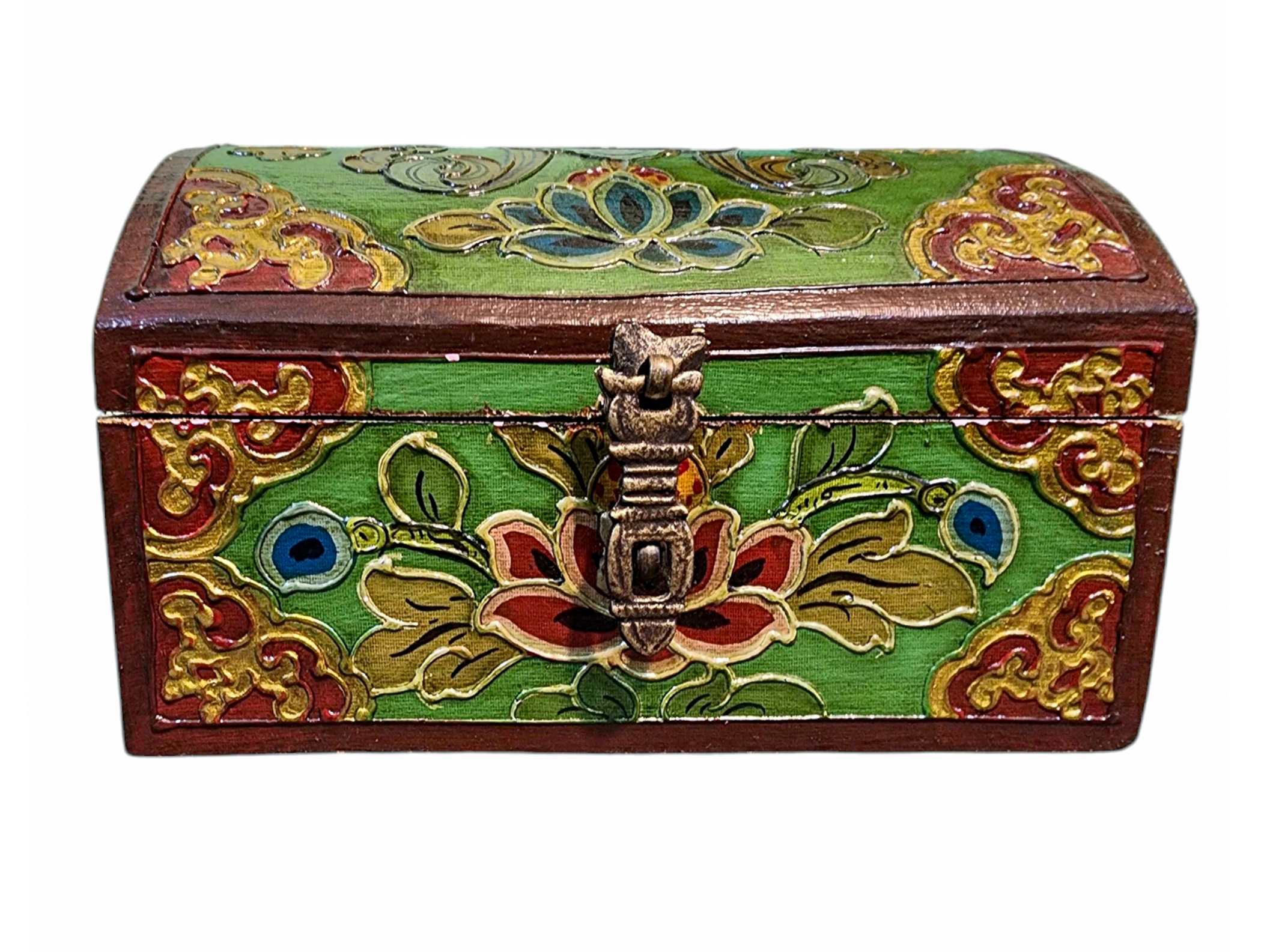 Buddhist Wooden Box, Tibetan Style <span Style=