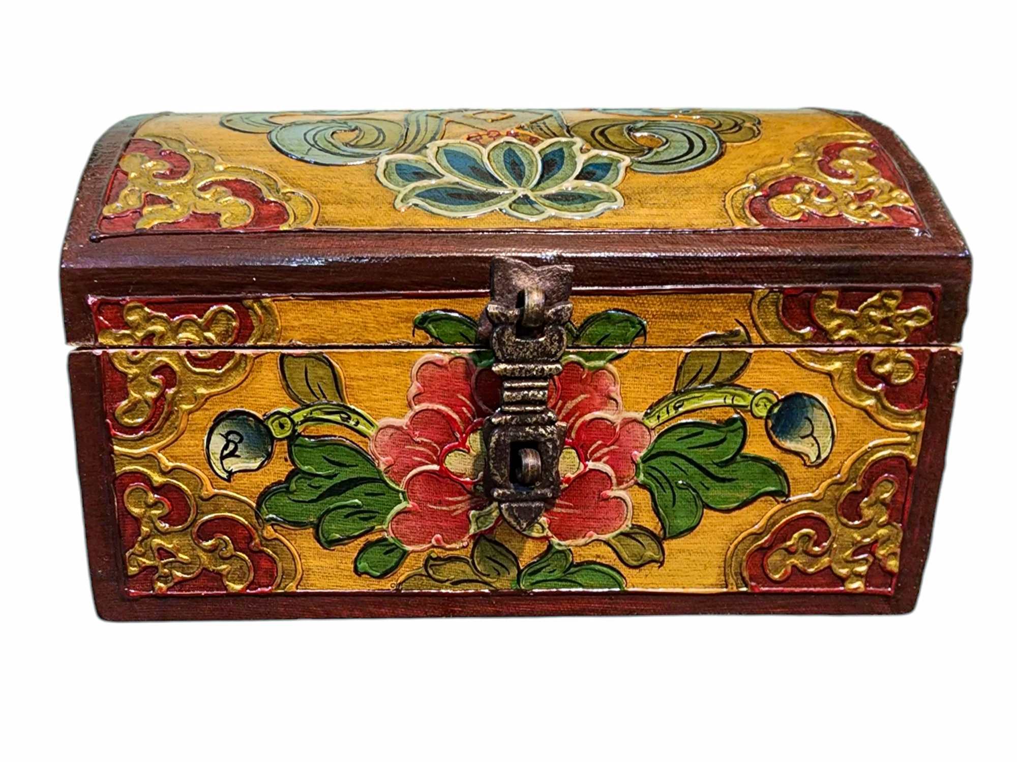 Buddhist Wooden Box, Tibetan Style <span Style=