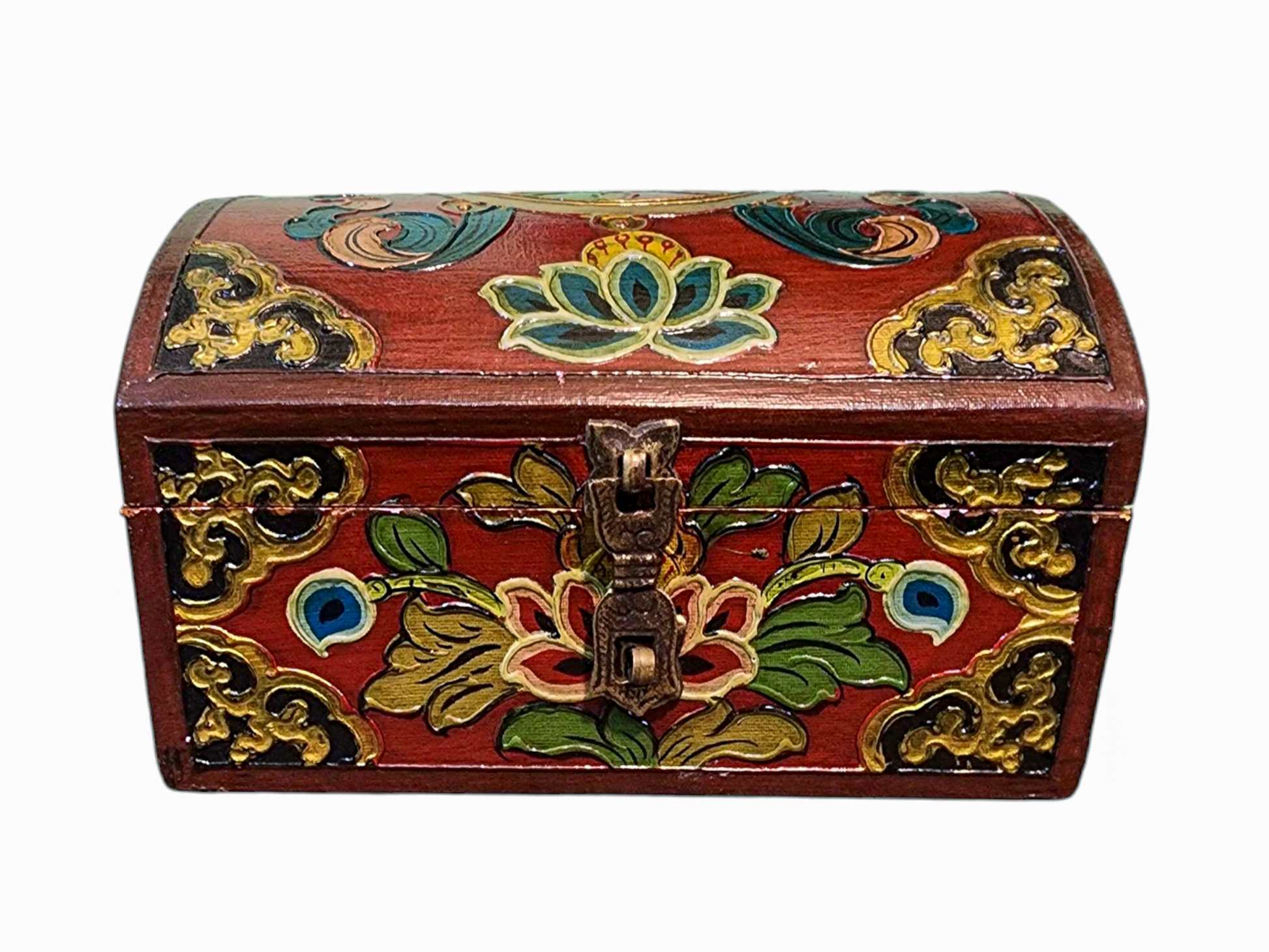 Buddhist Wooden Box, Tibetan Style <span Style=