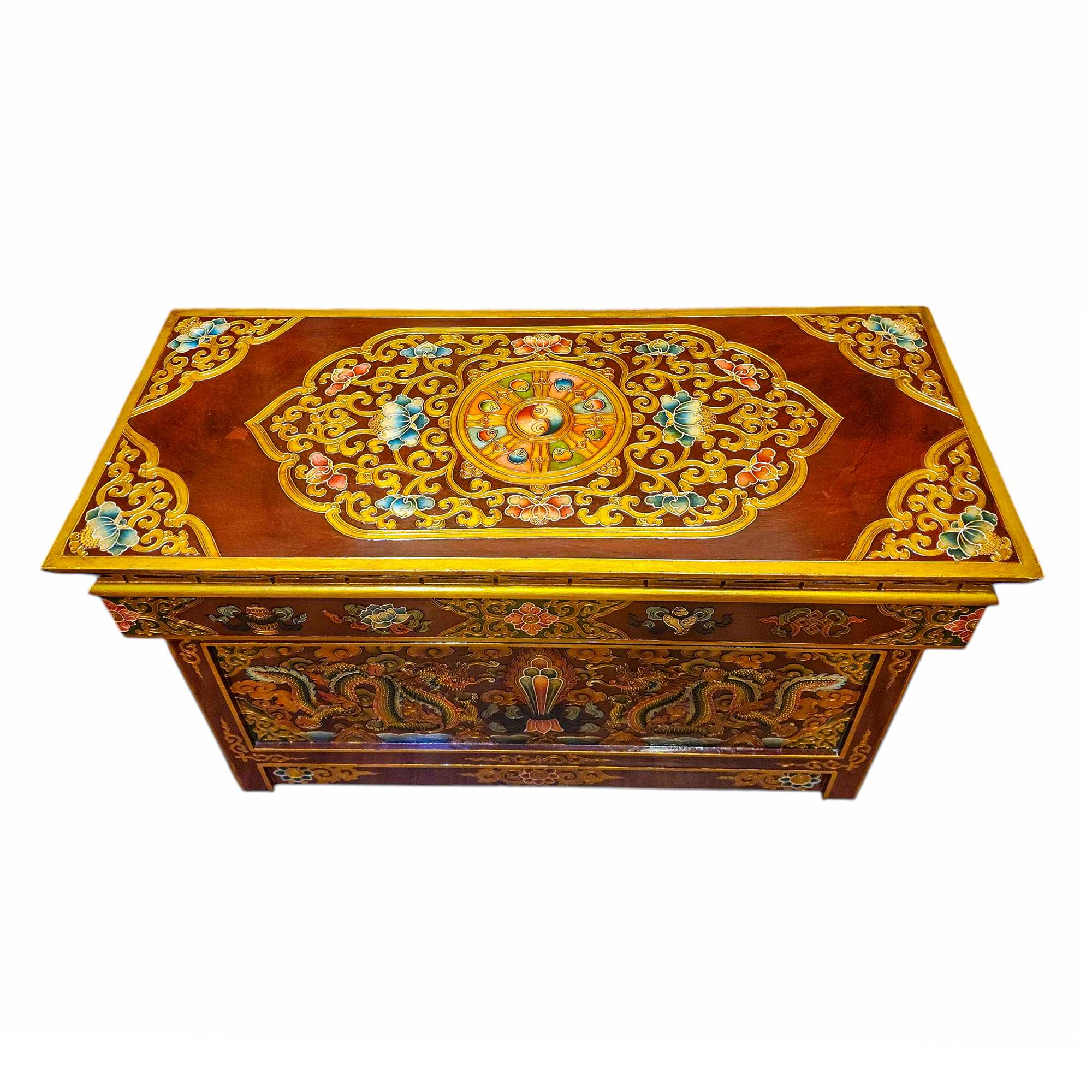 Tibetan Foldable Meditational Wooden Table With Dragon Design, painted, Hand Carved