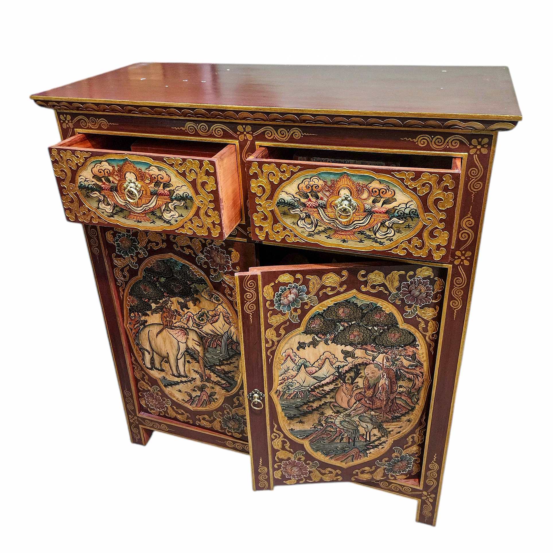 Tibetan Cabinet With Two Drawers And Two Doors, painted